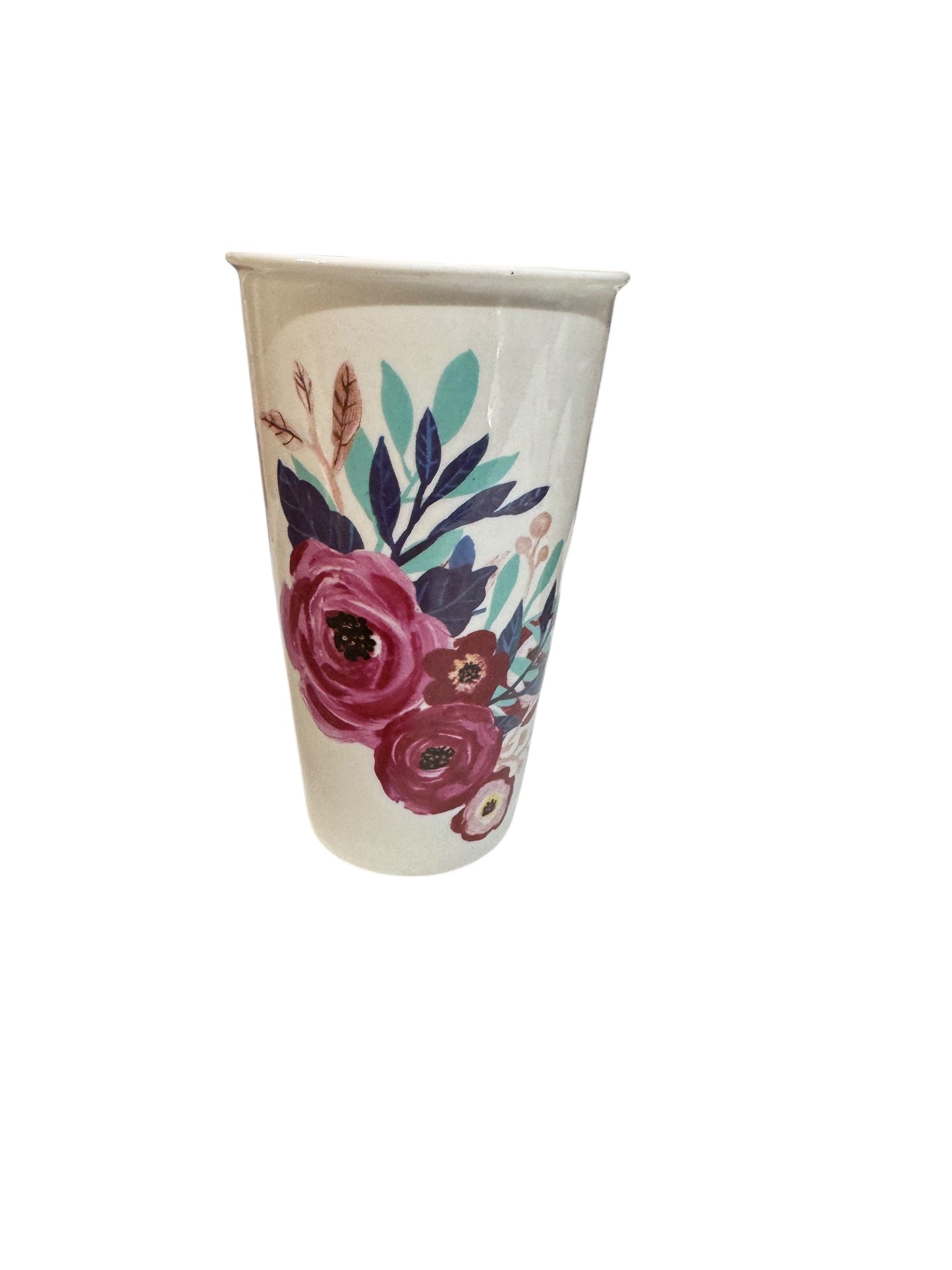 Handmade Clean Cotton Candle, Repurposed Tall Floral Ceramic Mug, 14 fl oz