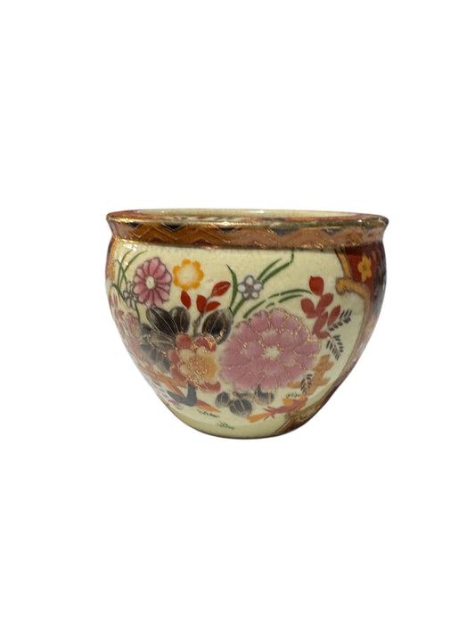 Bloomer Scents Handcrafted Cedar Leather Candle, Vintage Asian Floral Ceramic Bowl, 14 fl oz