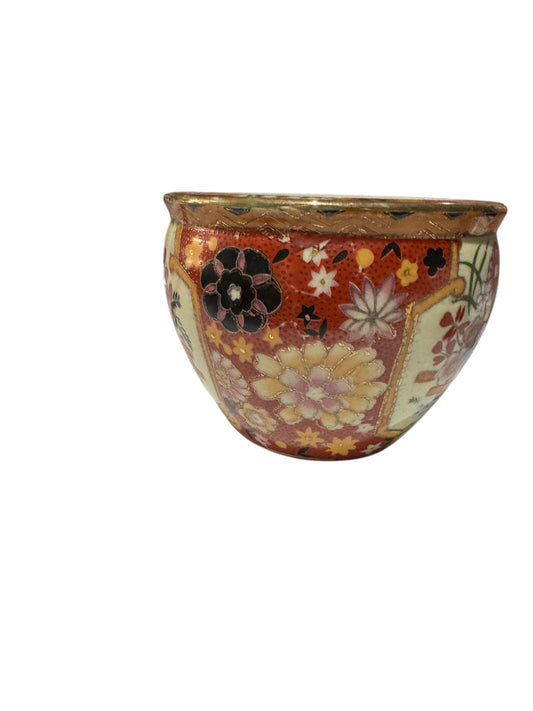 Bloomer Scents Handcrafted Cedar Leather Candle, Vintage Asian Floral Ceramic Bowl, 14 fl oz