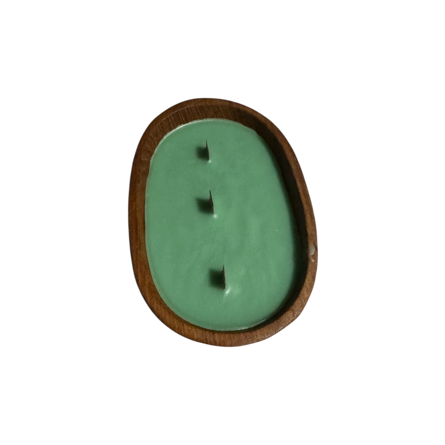 Handmade Cactus Flower & Jade Candle, Repurposed Vintage Wooden Bowl, 10 fl oz, Wood Wicks
