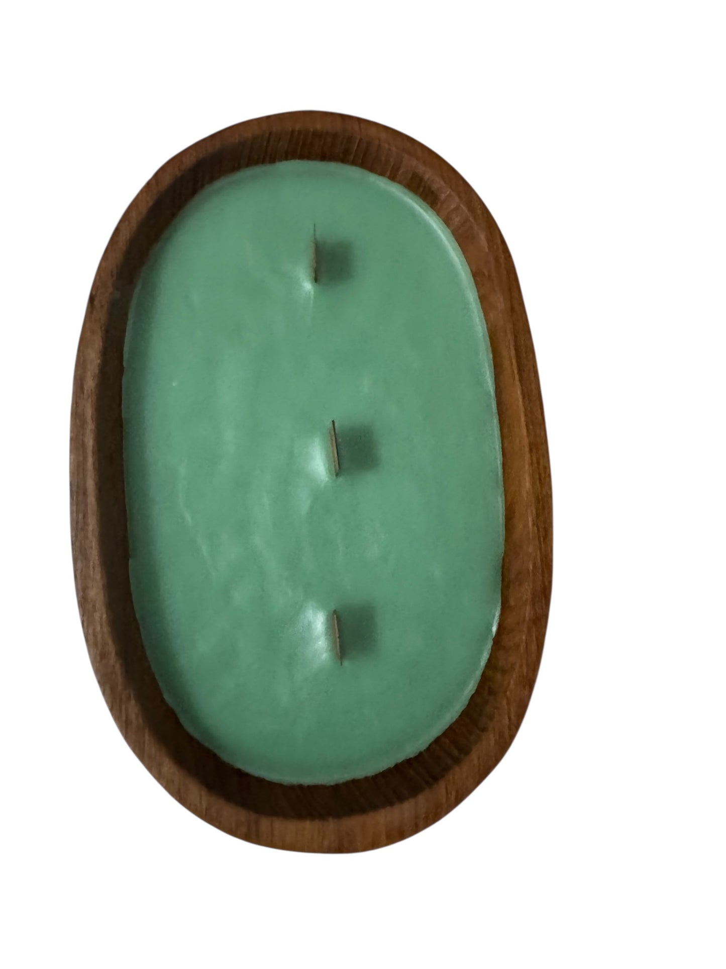 Handmade Cactus Flower & Jade Candle, Repurposed Vintage Wooden Bowl, 10 fl oz, Wood Wicks