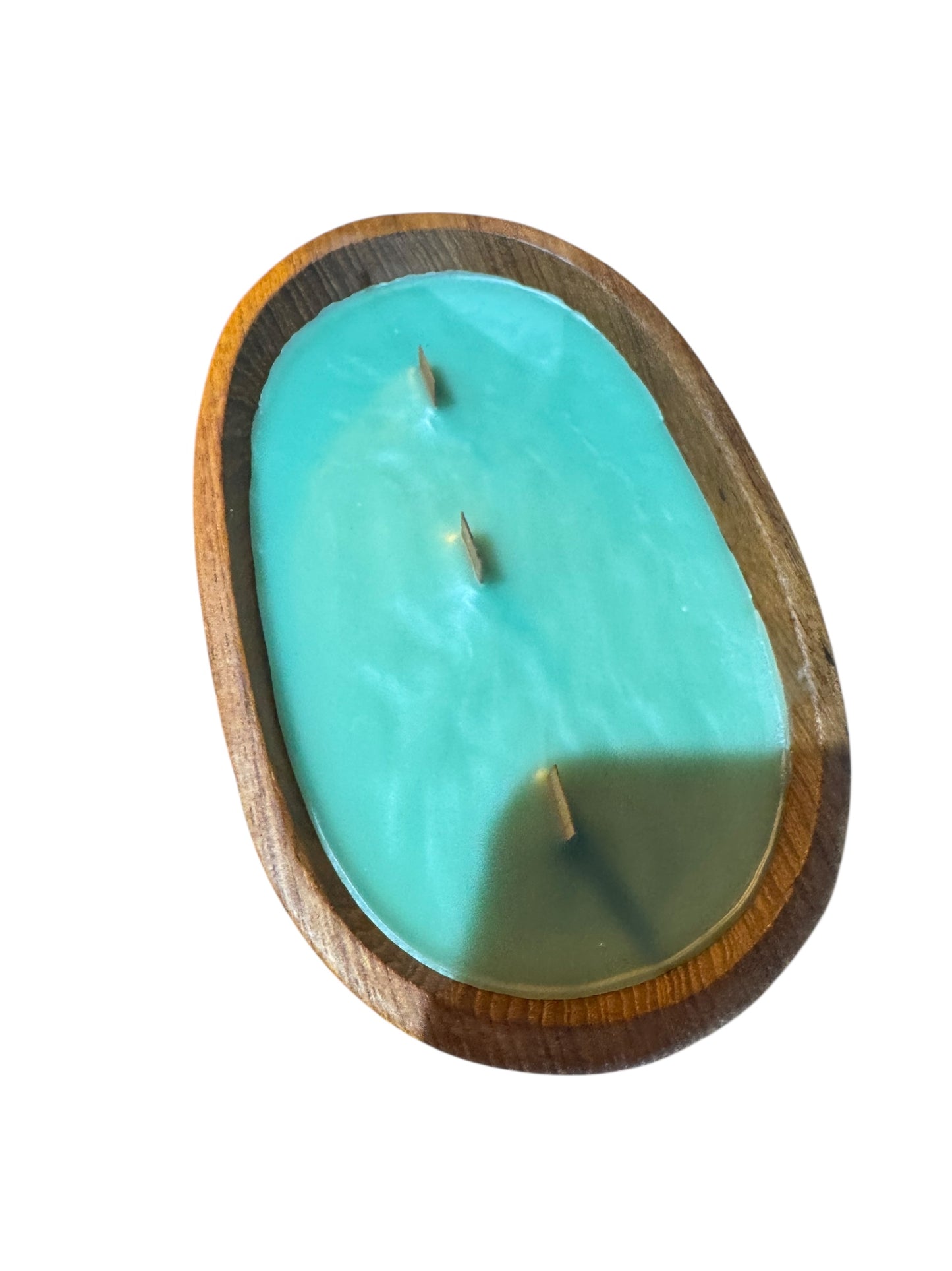 Handmade Cactus Flower & Jade Candle, Repurposed Vintage Wooden Bowl, 10 fl oz, Wood Wicks