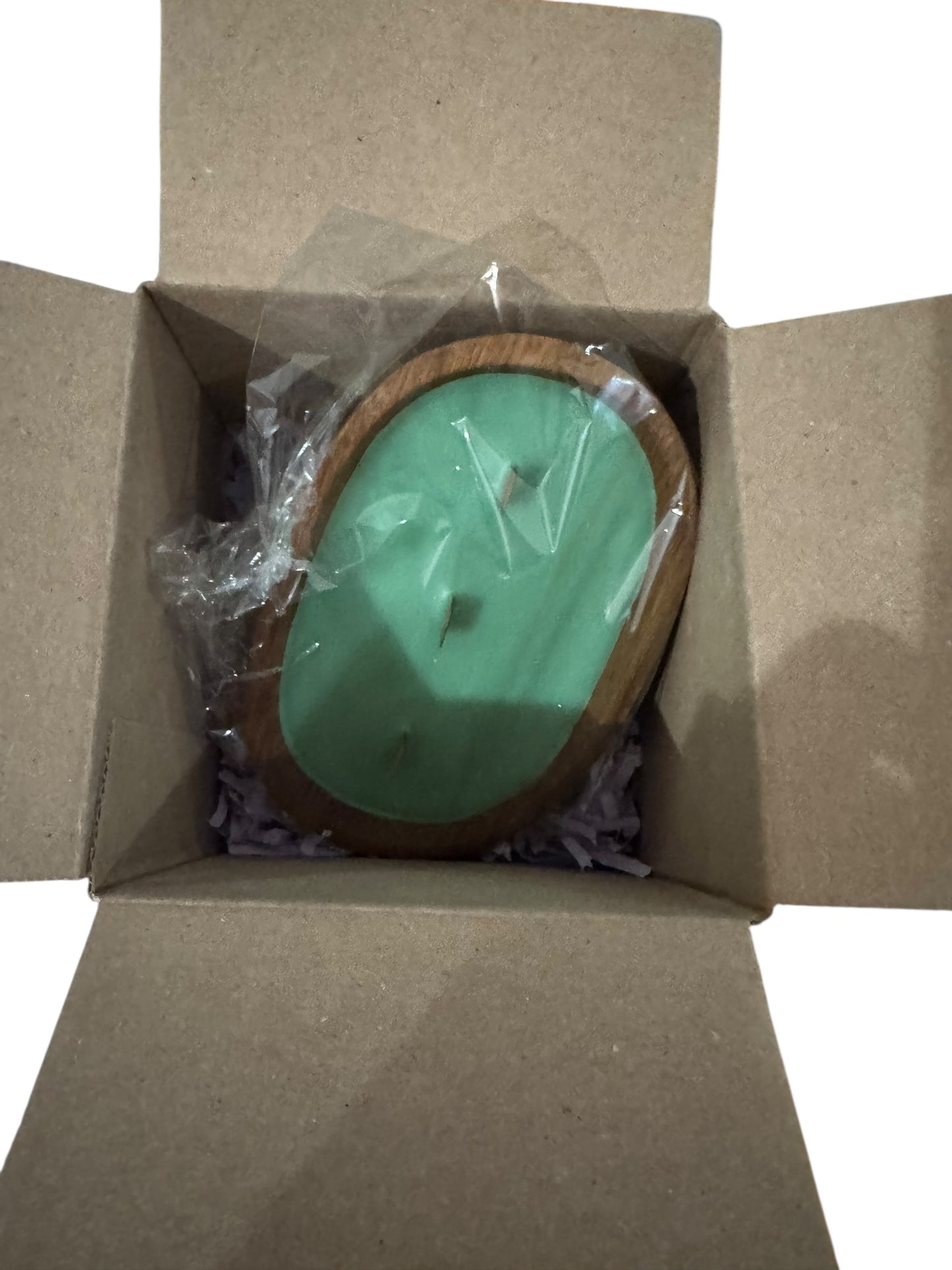 Handmade Cactus Flower & Jade Candle, Repurposed Vintage Wooden Bowl, 10 fl oz, Wood Wicks