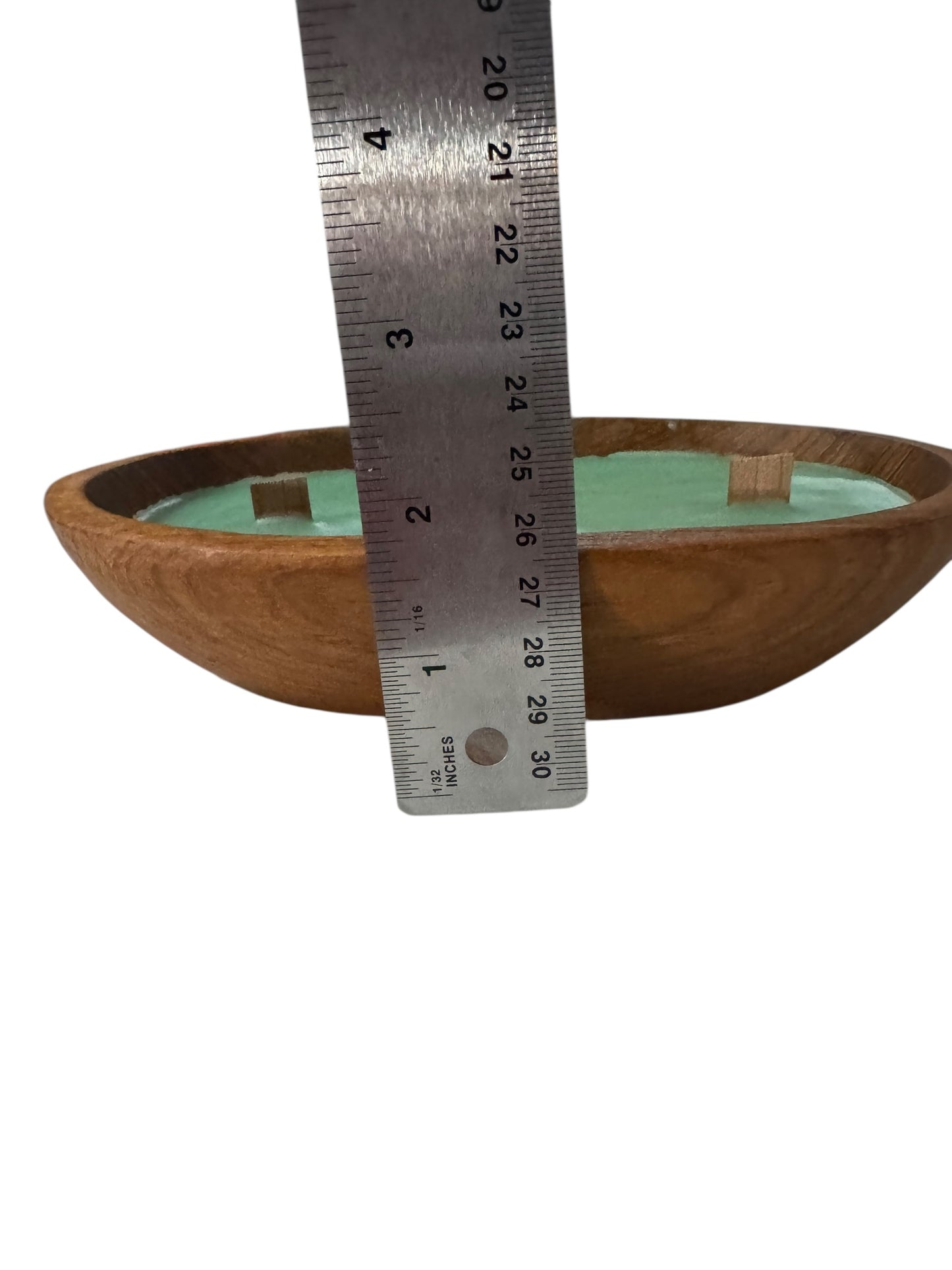 Handmade Cactus Flower & Jade Candle, Repurposed Vintage Wooden Bowl, 10 fl oz, Wood Wicks