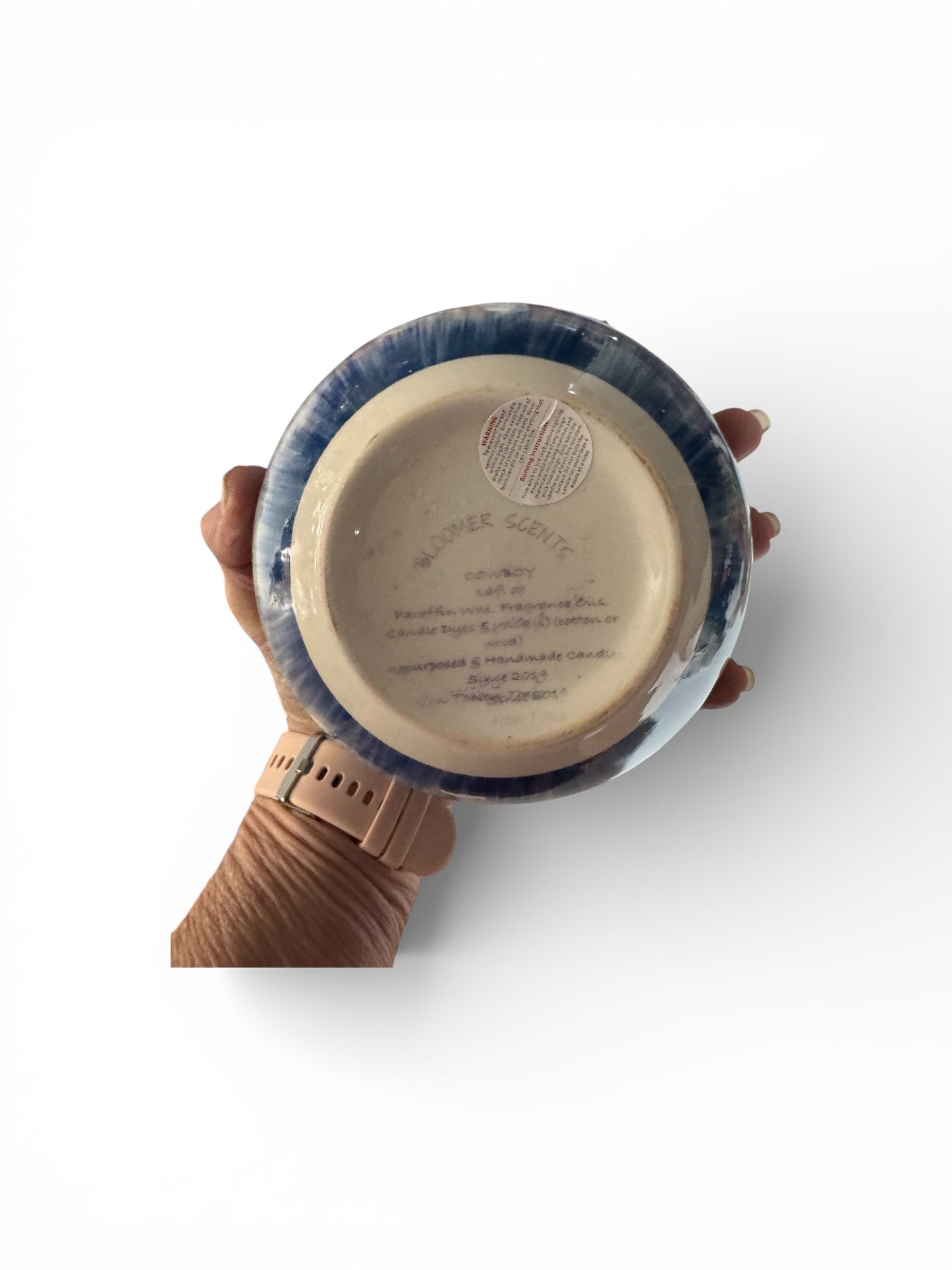 Bloomer Scents Handmade Cowboy Scented Candle, Blue Repurposed Bowl, 16 fl oz