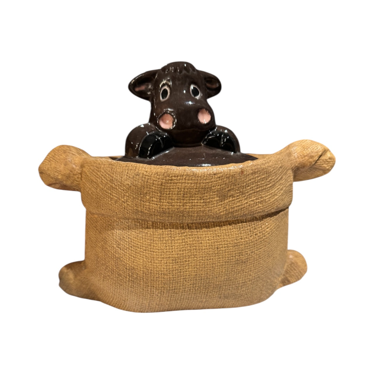 Bloomer Scents Winter Cranberry Scented Candle, Vintage Cow in Burlap Sack Ceramic Jar with Lid, 22 fl oz