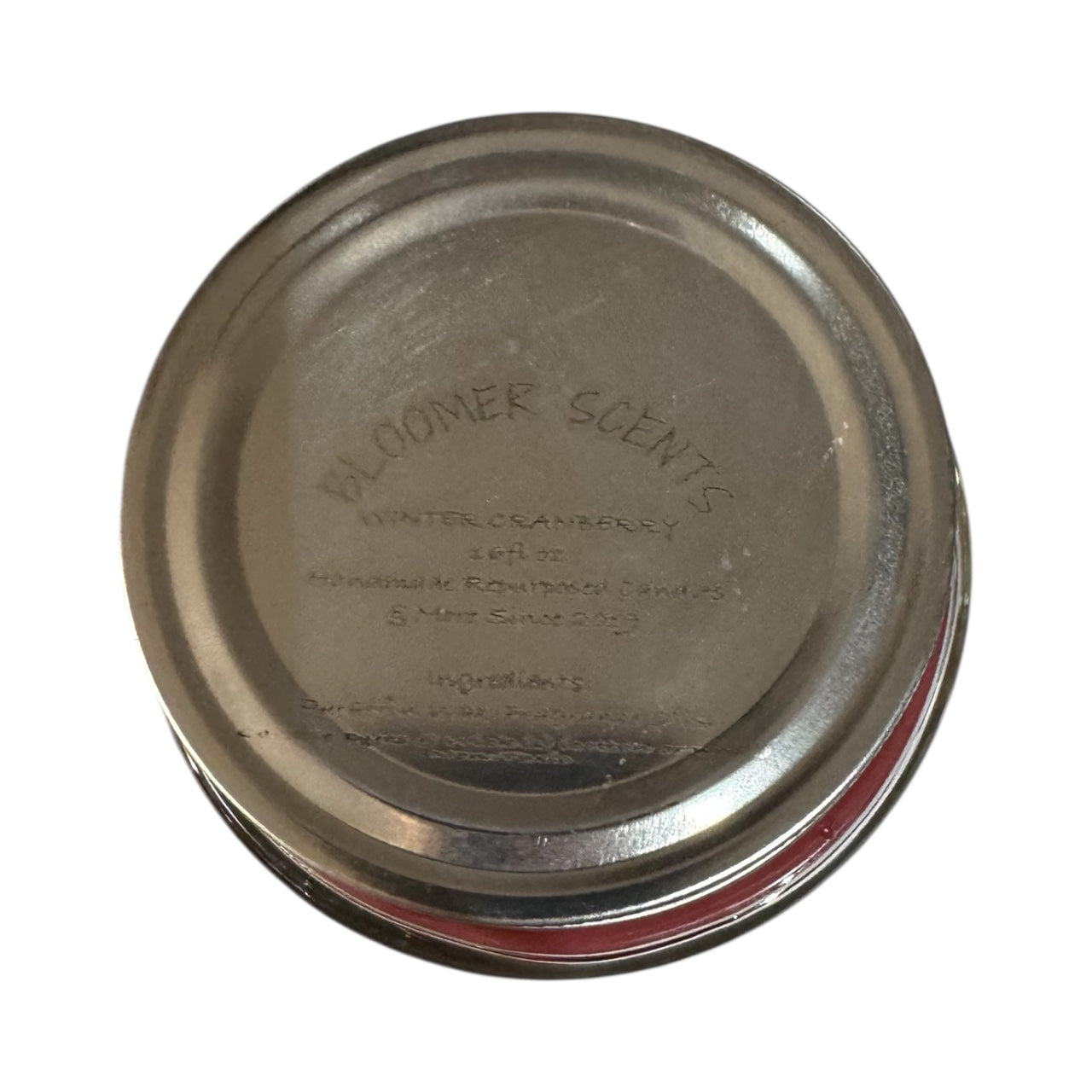 Handmade Winter Cranberry Candle, Repurposed Glass Jar with Silver Lid, 16 fl oz