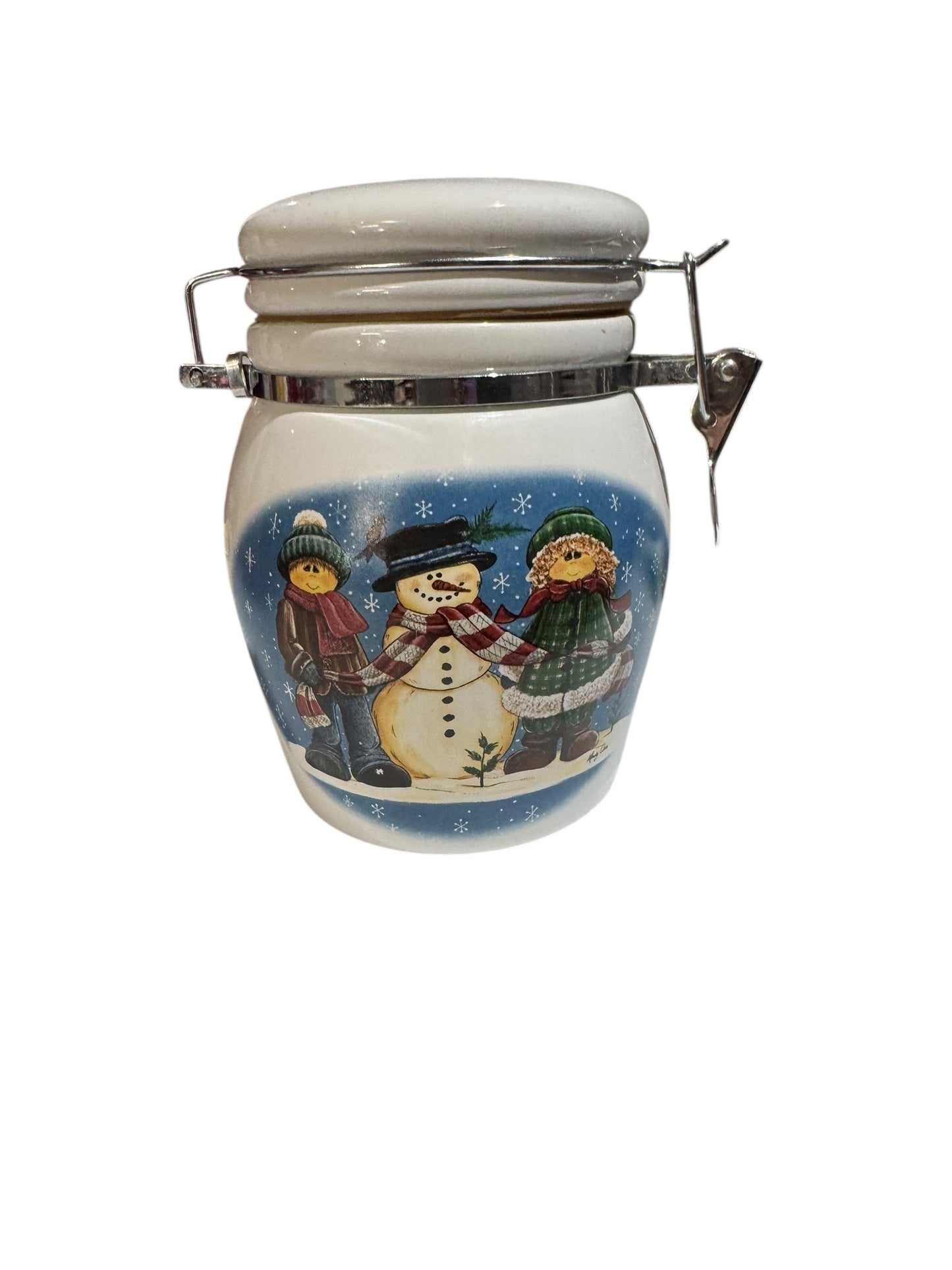 Handmade Fraser Fir Scented Candle in Repurposed Vintage Snowman Ceramic Canister, 22 fl oz