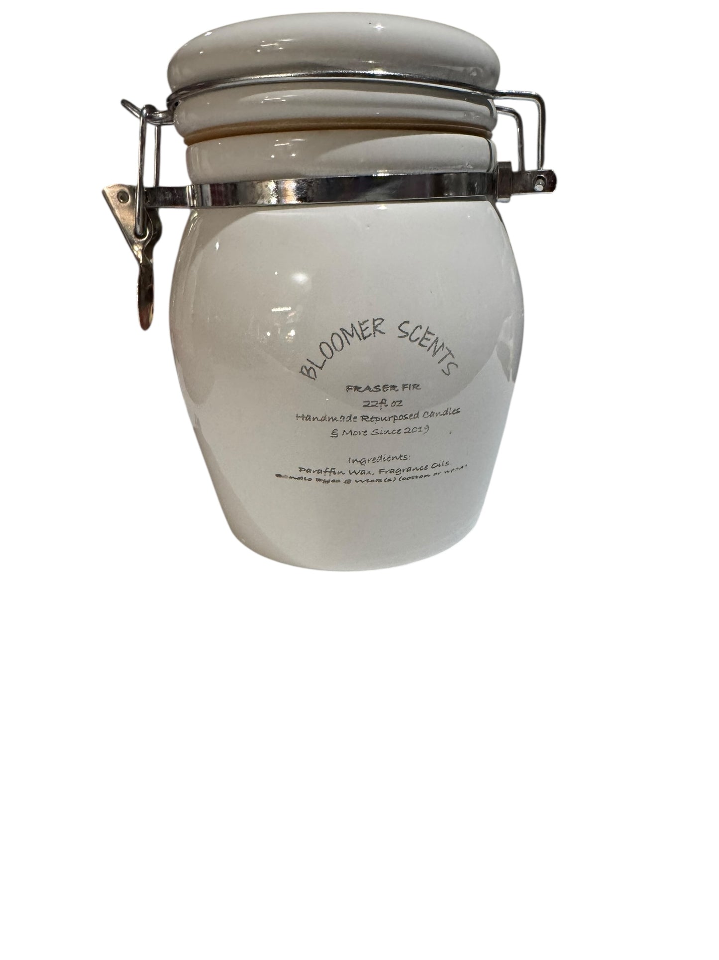 Handmade Fraser Fir Scented Candle in Repurposed Vintage Snowman Ceramic Canister, 22 fl oz