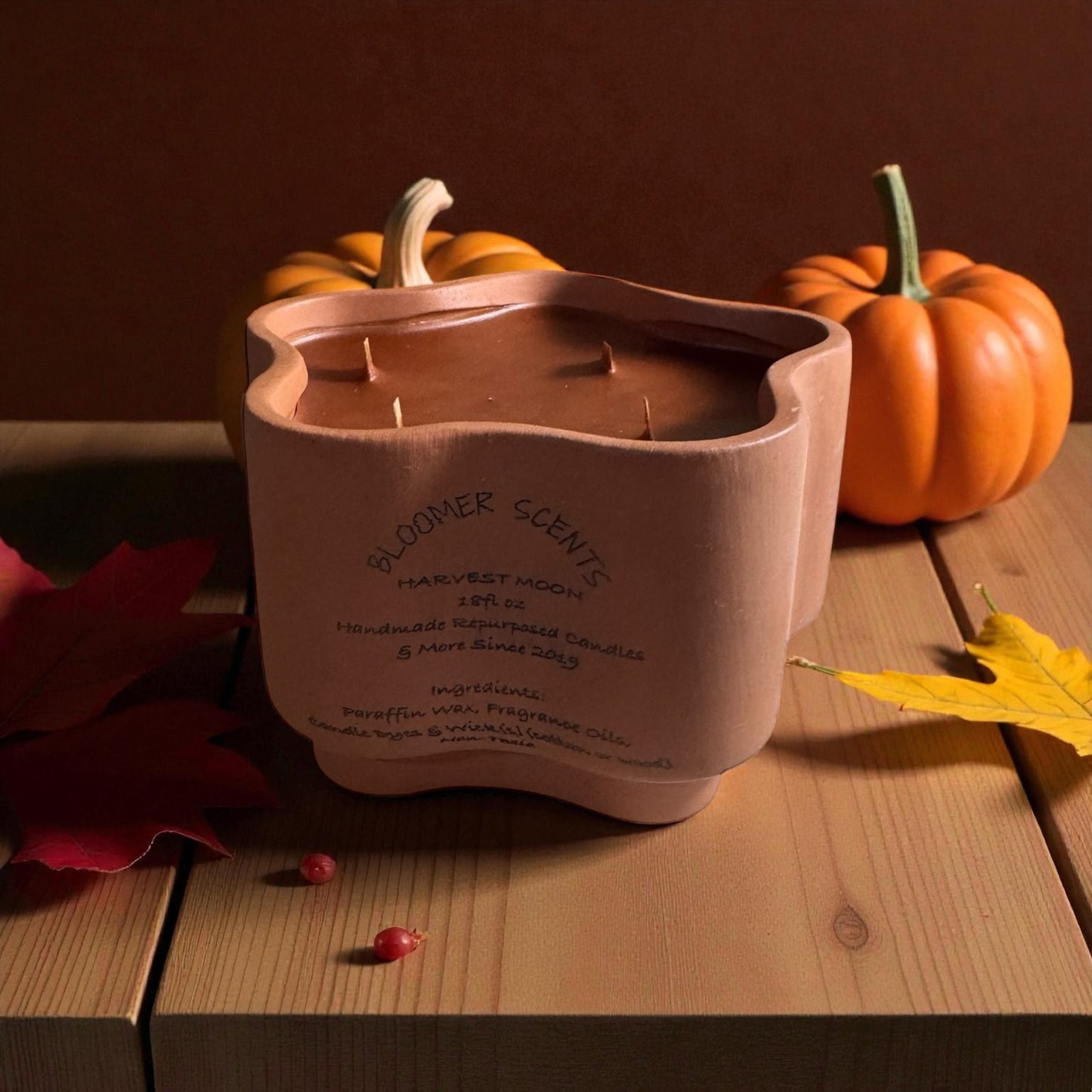 Harvest Moon Handmade Repurposed Candle, Pottery Planter Vessel, 18 fl oz