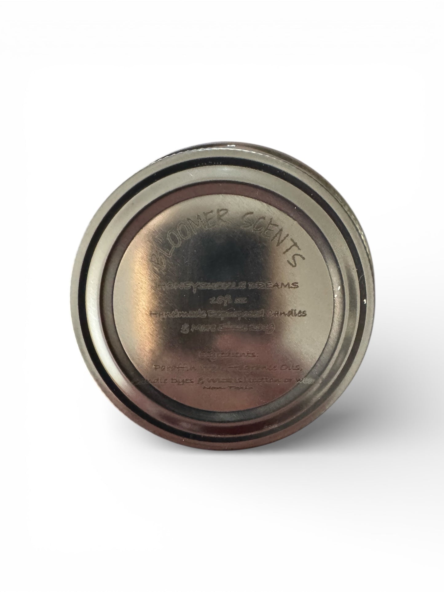 Handmade Honeysuckle Dreams Candle, 18 fl oz, Repurposed Glass Jar with Silver Lid