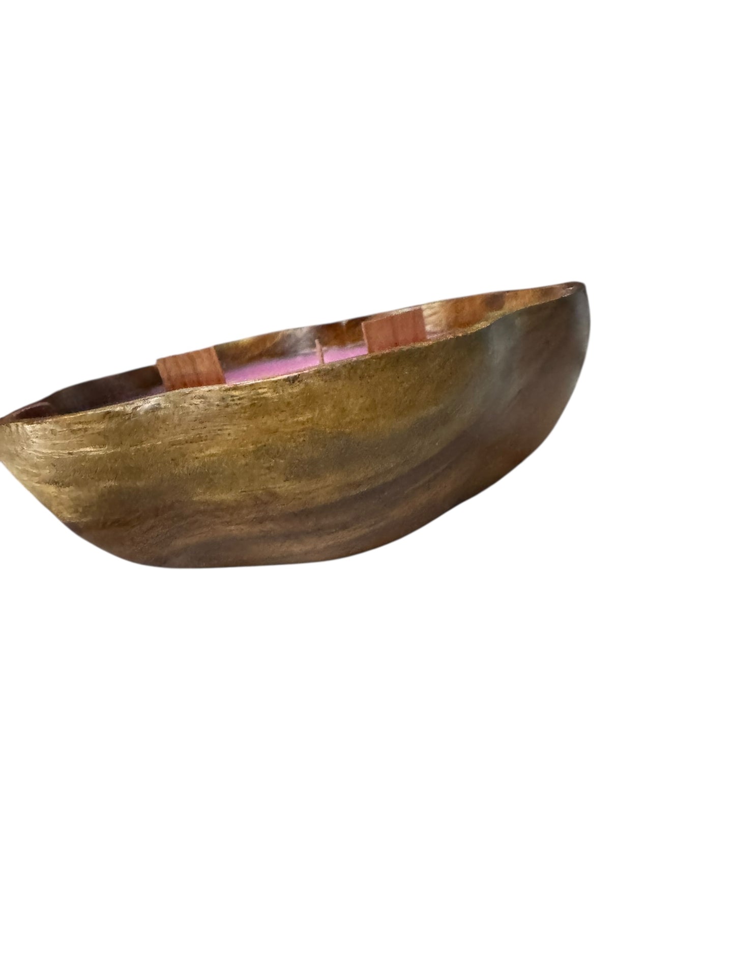 Bloomer Scents Love Spell Candle, Handmade in Vintage Wooden Bowl, Pink, 10 fl oz, Wood Wicks, Scalloped Edge, Non-Toxic