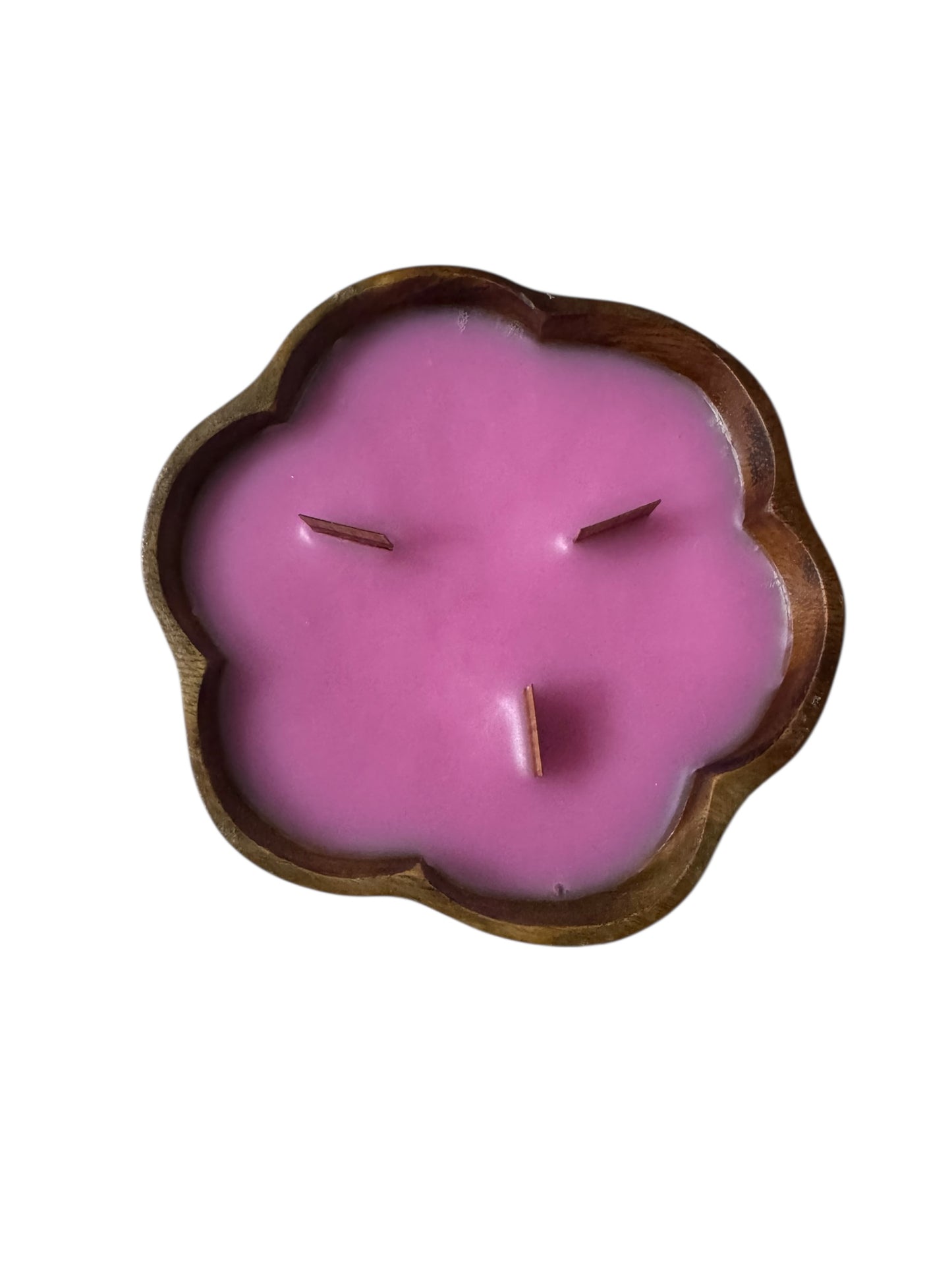 Bloomer Scents Love Spell Candle, Handmade in Vintage Wooden Bowl, Pink, 10 fl oz, Wood Wicks, Scalloped Edge, Non-Toxic