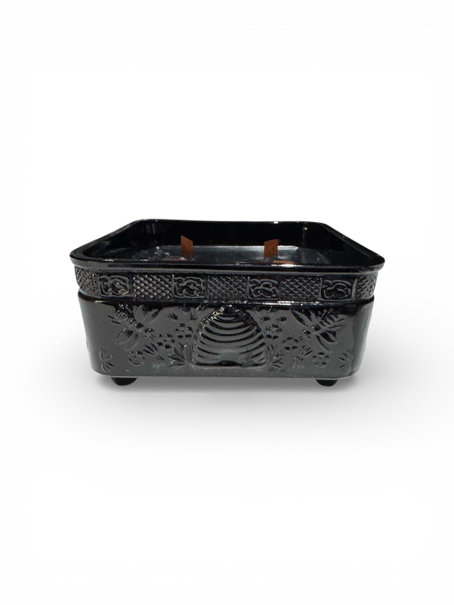 Bloomer Scents Handmade Lavender Fields Candle, Black Vintage Indiana Tiara Glass Footed Dish, 16 fl oz