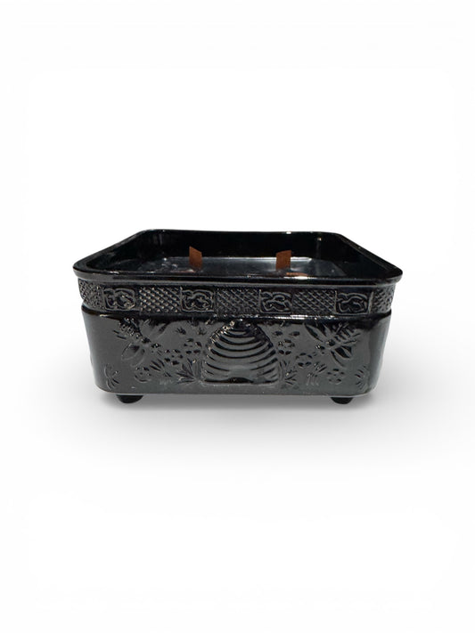 Bloomer Scents Handmade Lavender Fields Candle, Black Vintage Indiana Tiara Glass Footed Dish, 16 fl oz