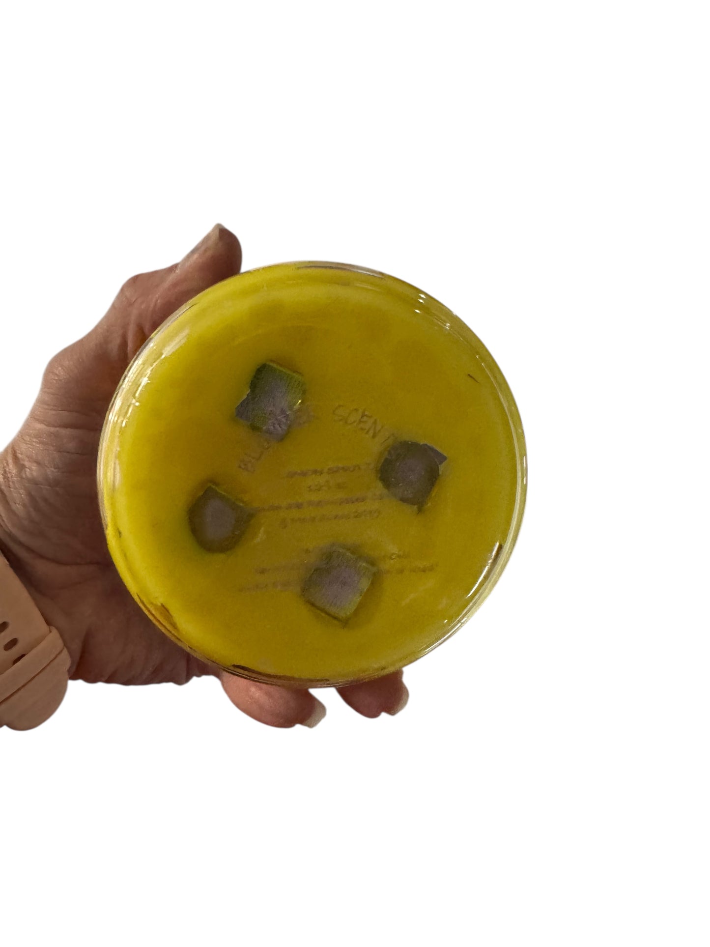 Bloomer Scents Handmade Lemon Spritz Candle, Yellow Wax, Vintage Glass Fleur De Lis Bowl, 4 Wicks, 12 fl oz