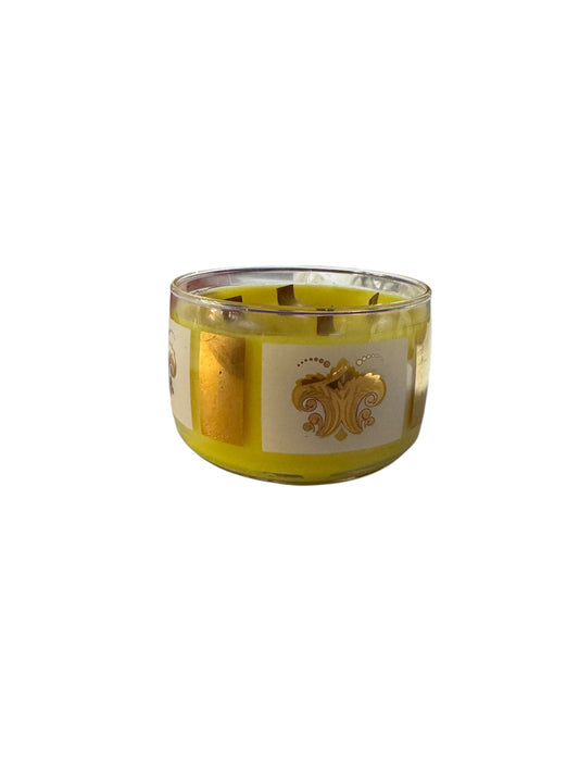 Bloomer Scents Handmade Lemon Spritz Candle, Yellow Wax, Vintage Glass Fleur De Lis Bowl, 4 Wicks, 12 fl oz