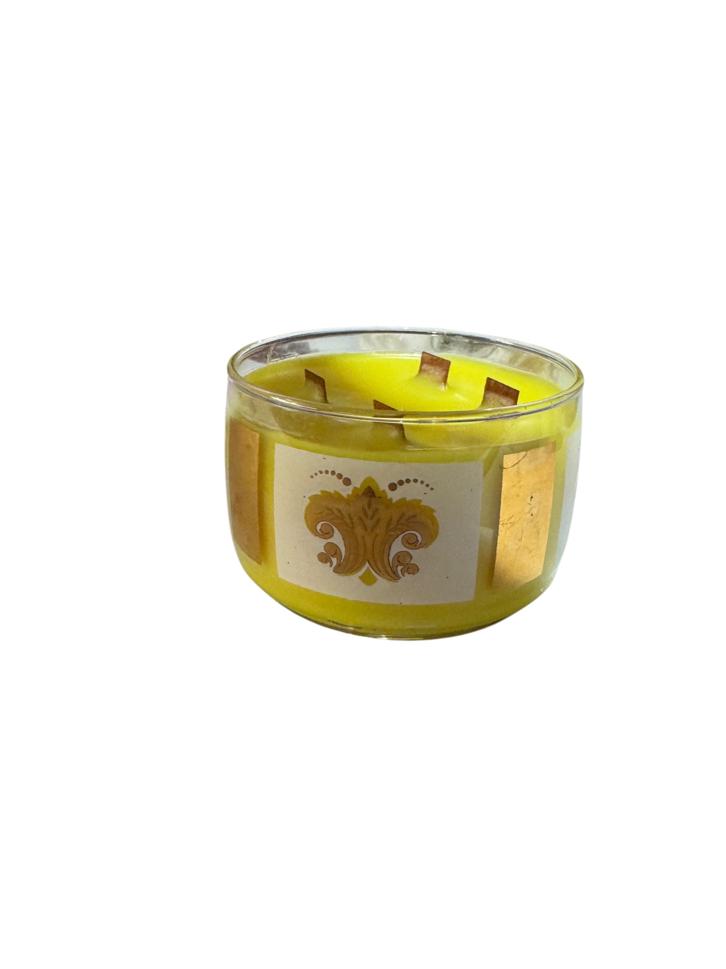 Bloomer Scents Handmade Lemon Spritz Candle, Yellow Wax, Vintage Glass Fleur De Lis Bowl, 4 Wicks, 12 fl oz
