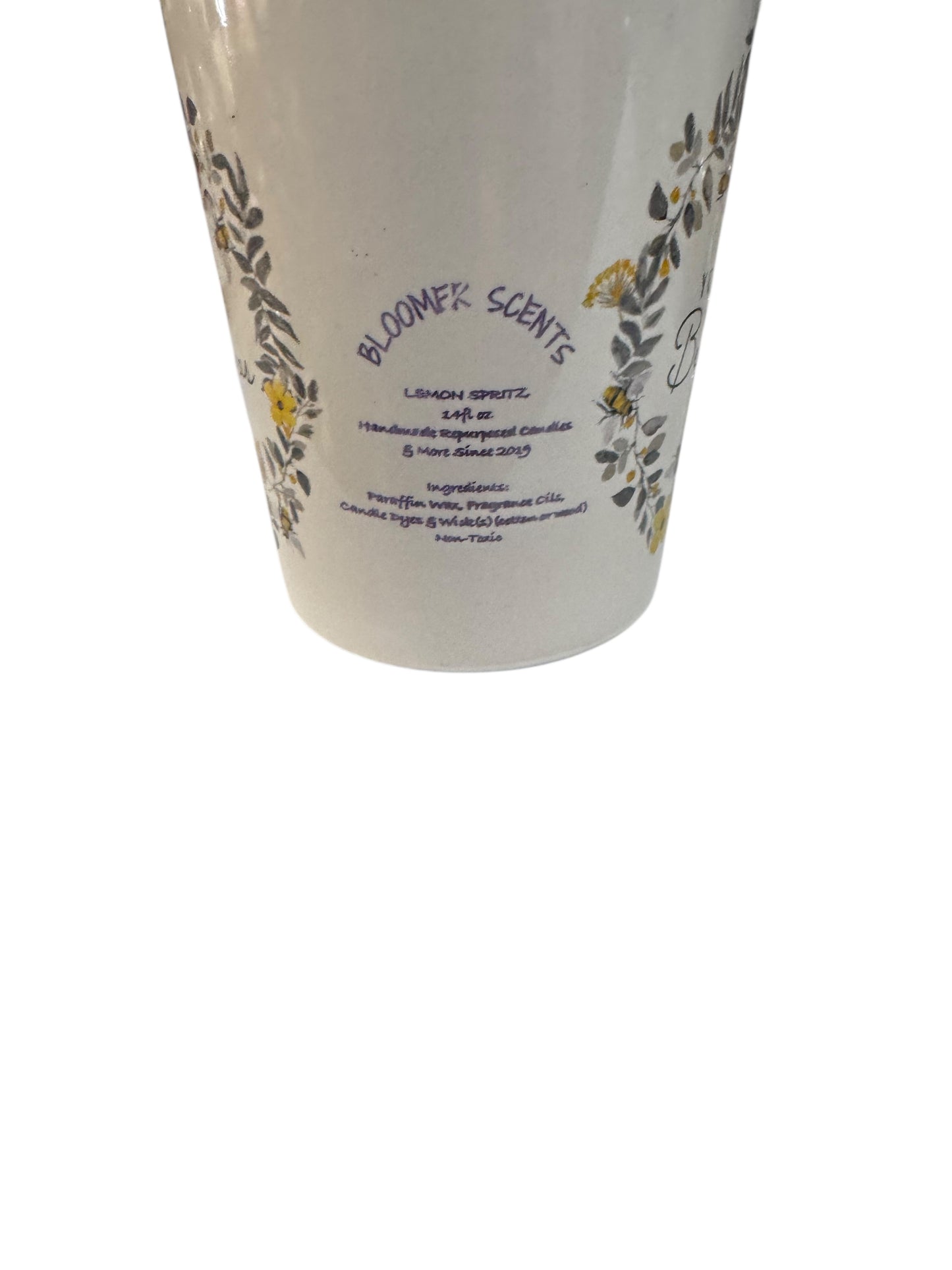 Handmade Lemon Spritz Candle, Repurposed Bee's Knees Mug, Wood Wick, 14 fl oz