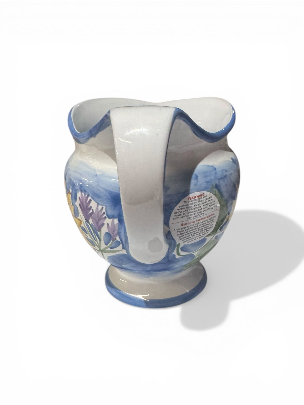 Handmade Linen & Lace Candle in Repurposed Vintage Ceramic Floral Pitcher, 36 fl oz