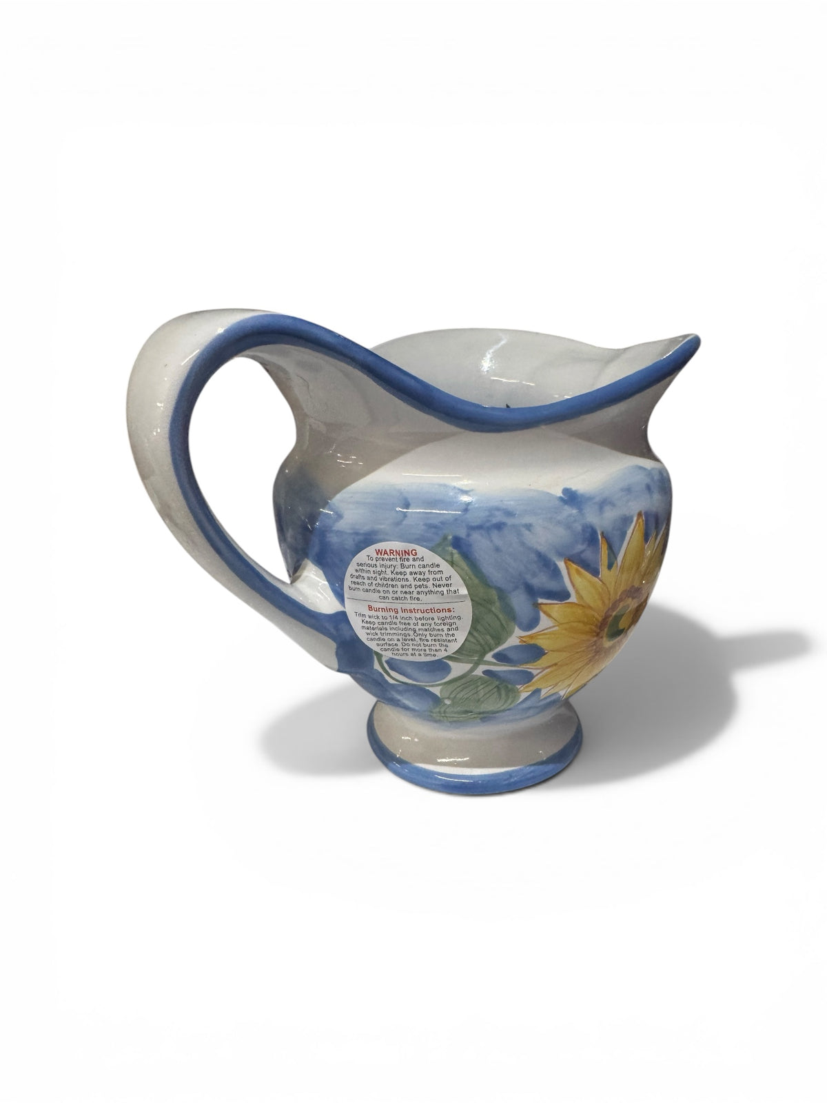 Handmade Linen & Lace Candle in Repurposed Vintage Ceramic Floral Pitcher, 36 fl oz