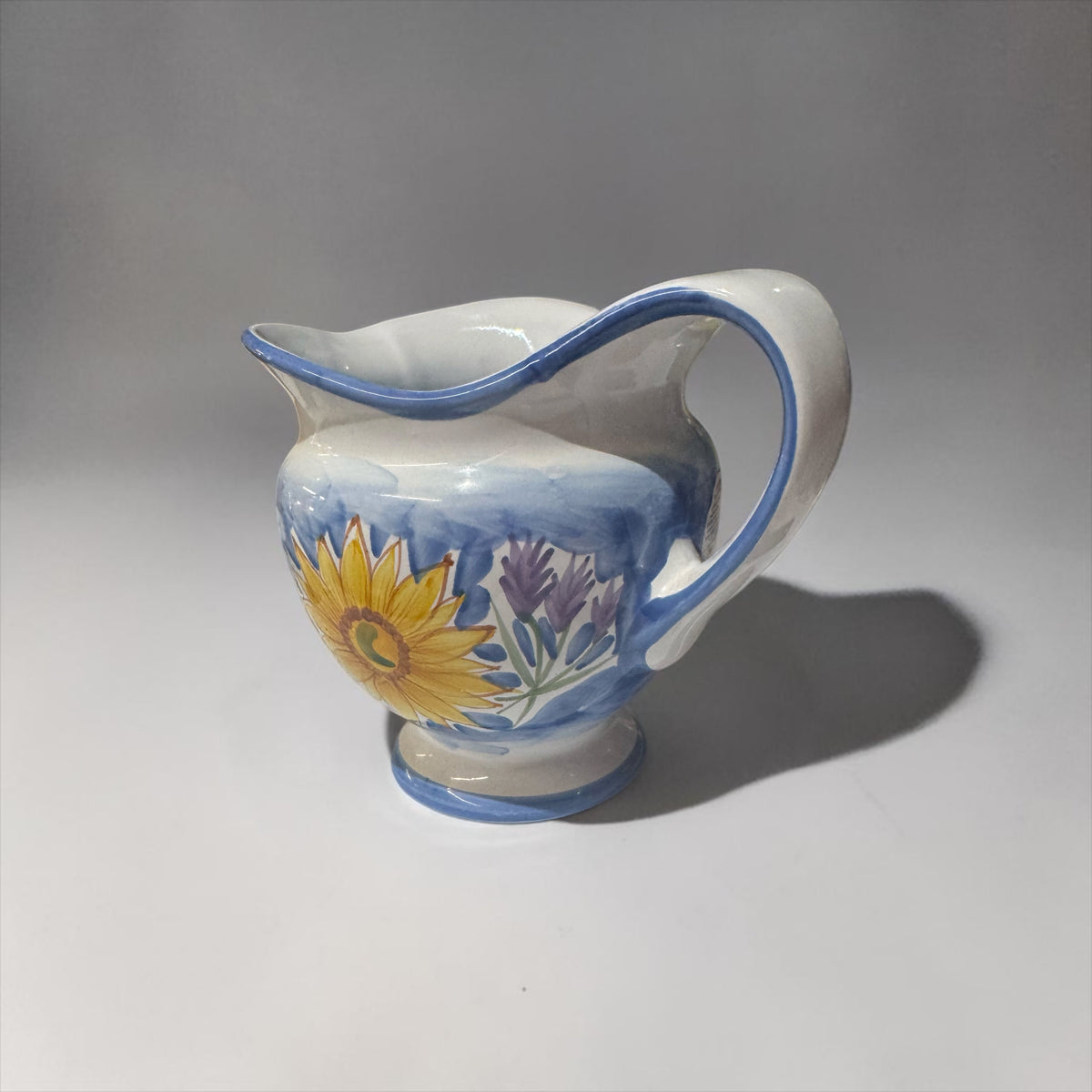 Handmade Linen & Lace Candle in Repurposed Vintage Ceramic Floral Pitcher, 36 fl oz