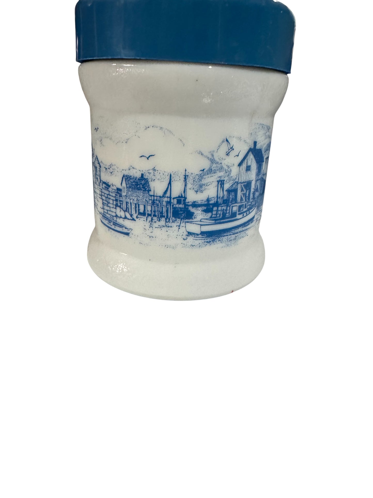 Mediterranean Fig Repurposed Rare Vintage Coastal Scene Milk Glass Jar 38fl oz