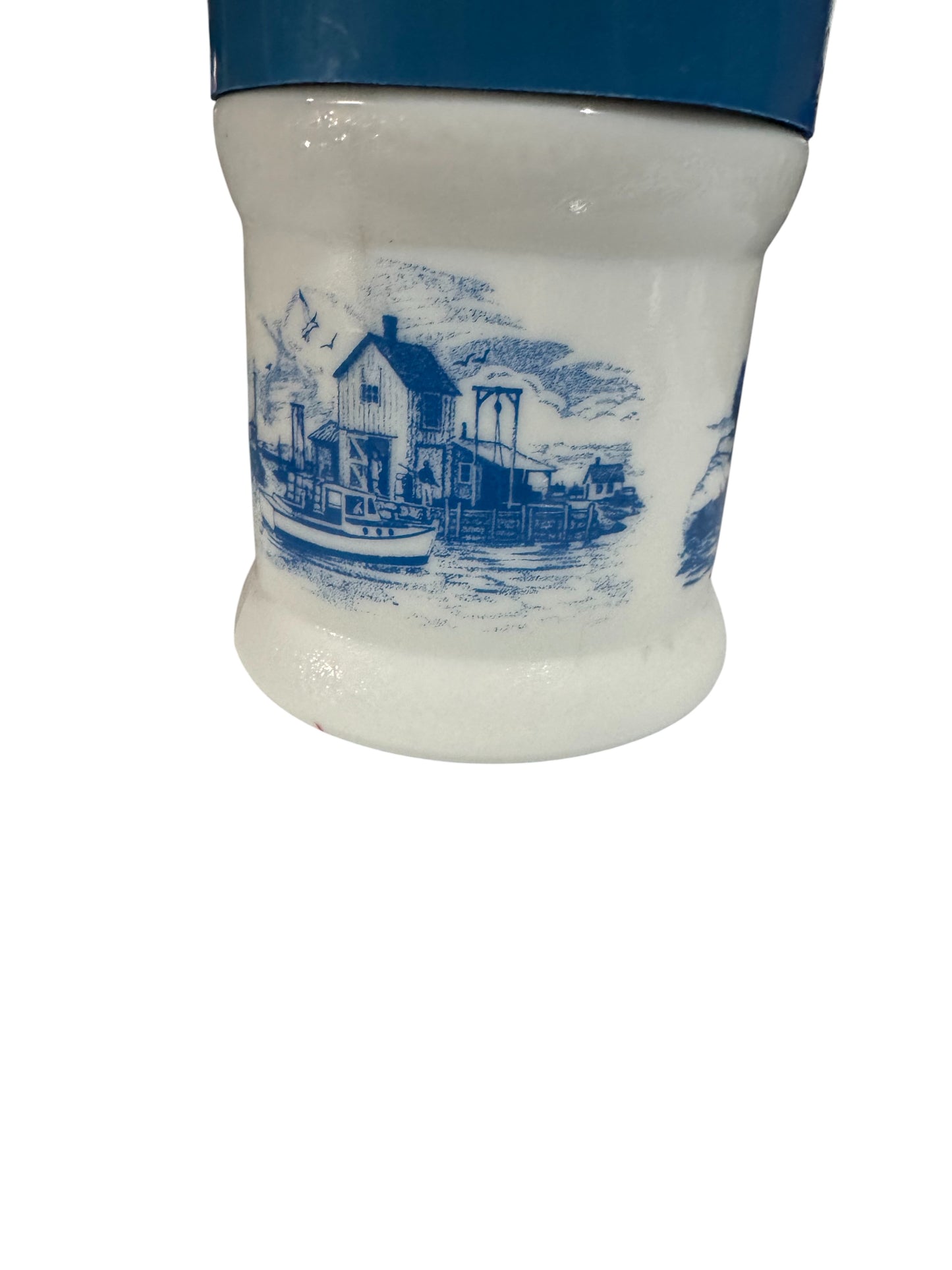 Mediterranean Fig Repurposed Rare Vintage Coastal Scene Milk Glass Jar 38fl oz