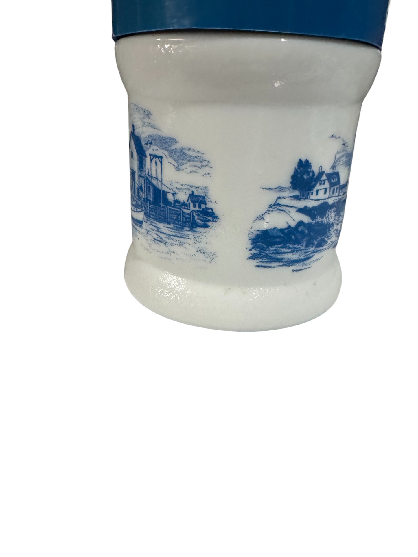 Mediterranean Fig Repurposed Rare Vintage Coastal Scene Milk Glass Jar 38fl oz