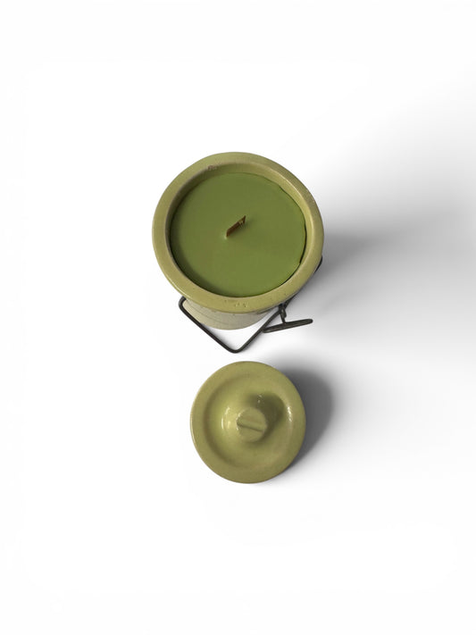 Handmade Majestic Mint Scented Candle in Repurposed Vintage Green Ceramic Cheese Crock, 12 fl oz