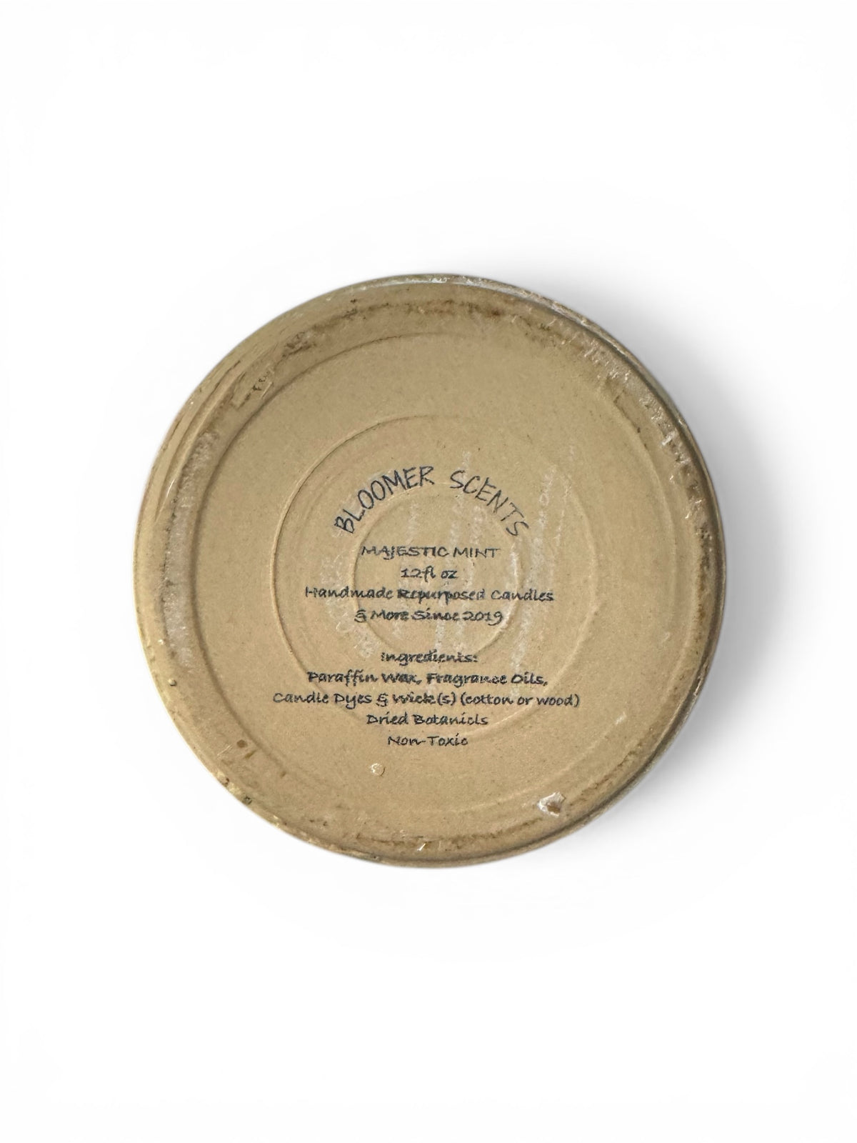 Handmade Majestic Mint Scented Candle in Repurposed Vintage Green Ceramic Cheese Crock, 12 fl oz