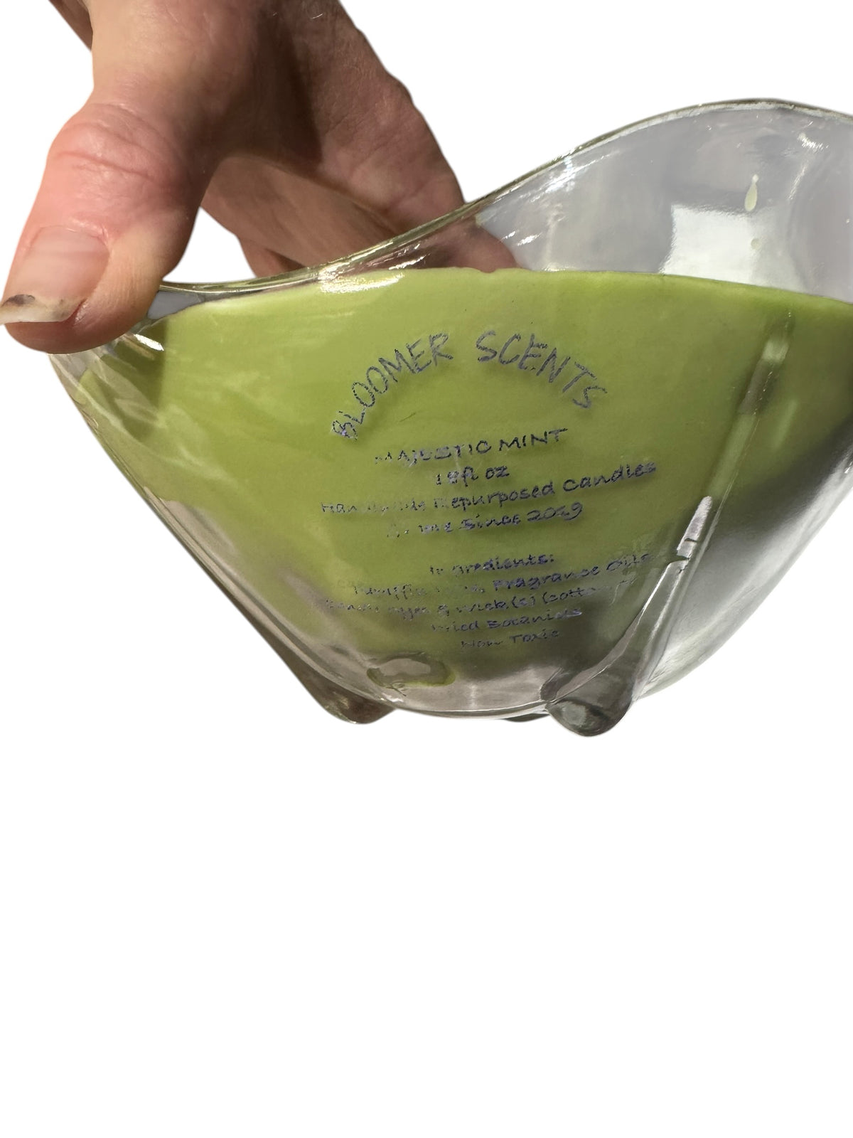 Majestic Mint Scented Candle in Repurposed Vintage Glass Bowl, Green, 18 fl oz, Wooden Wicks
