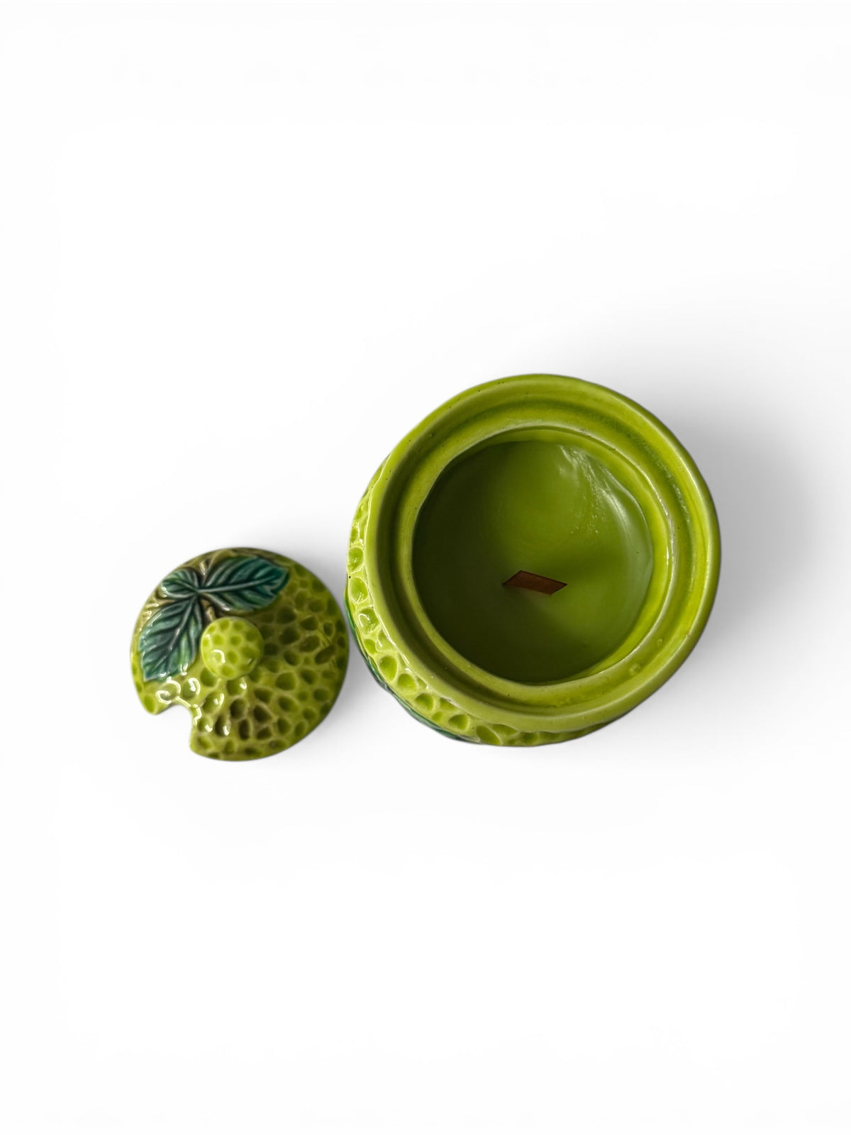 Majestic Mint Scented Candle in Repurposed Ceramic Honey Jar with Lid, 14 fl oz