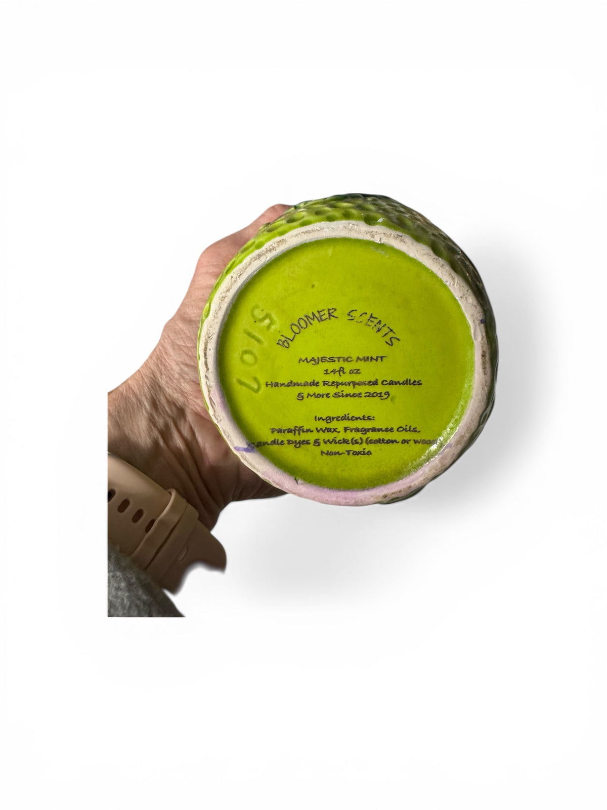 Majestic Mint Scented Candle in Repurposed Ceramic Honey Jar with Lid, 14 fl oz