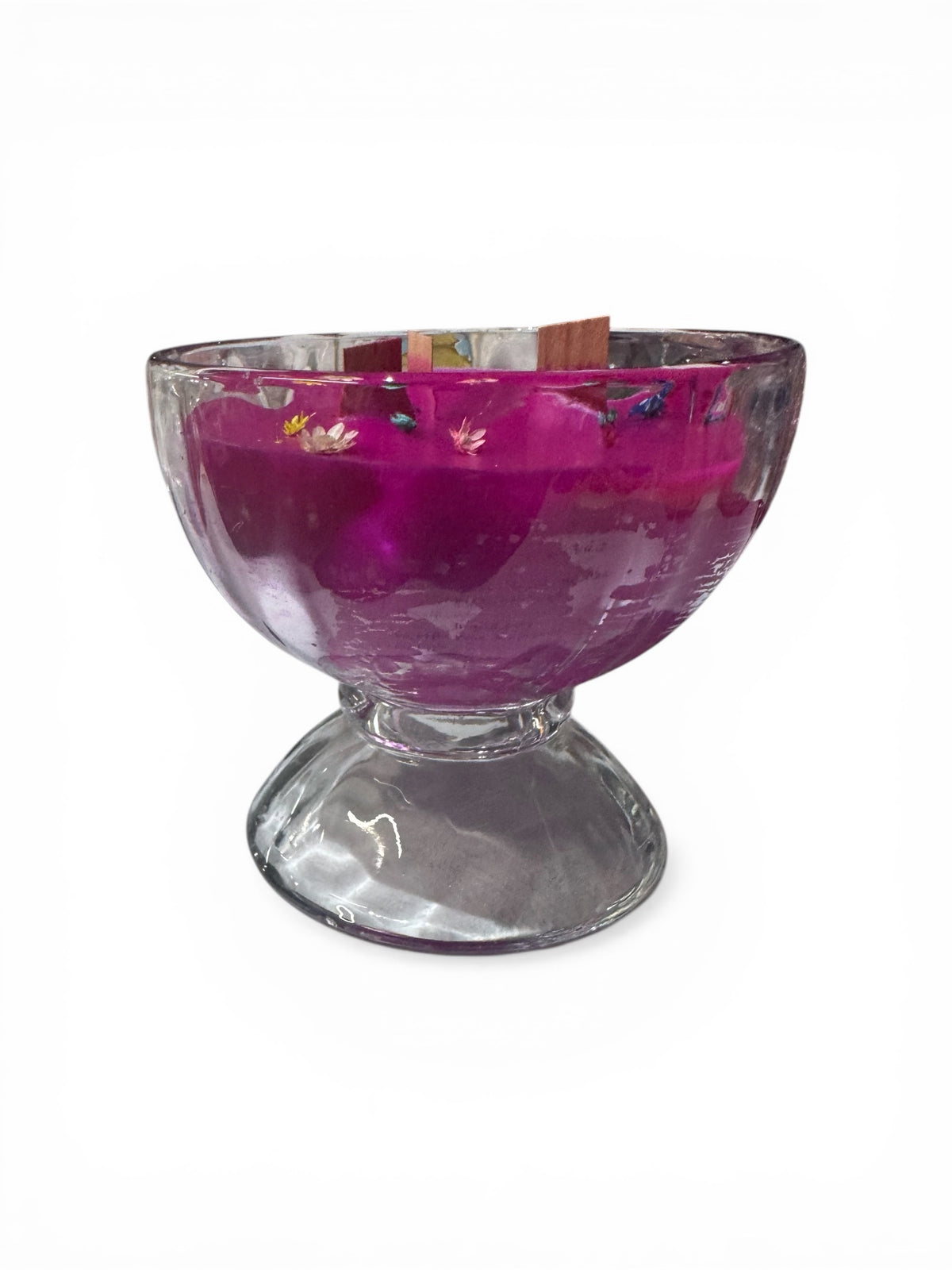 Midnight Moonflowers Handmade Candle, Clear Glass Pedestal Vessel, 12 fl oz, with Dried Botanicals