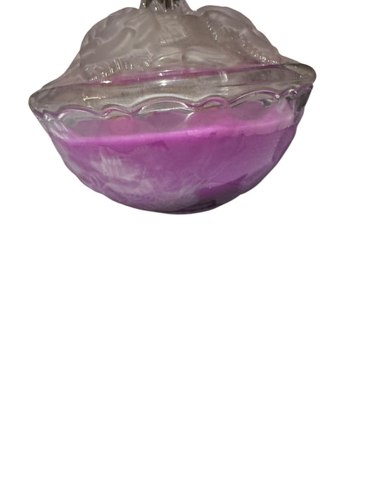 Midnight Moonflowers Handmade Candle, Repurposed Vintage Glass Dish with Matching Lid, Wood Wicks, 10 fl oz