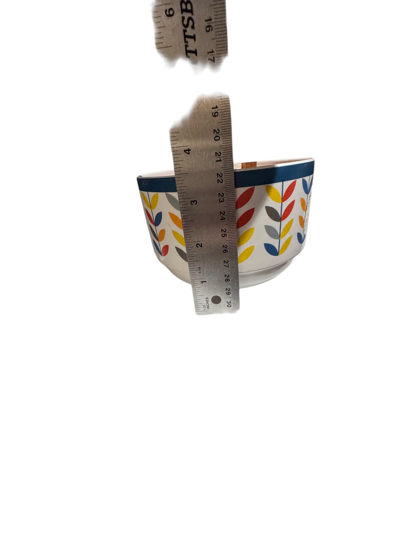 Handmade Orange Blossom Candle, Repurposed Ceramic Bowl, Colorful Leaf Pattern, 24 fl oz, 4 Wicks