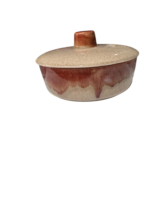 Parker Peach Candle in Repurposed Vintage Stoneware Bowl with Matching Lid, 24 fl oz