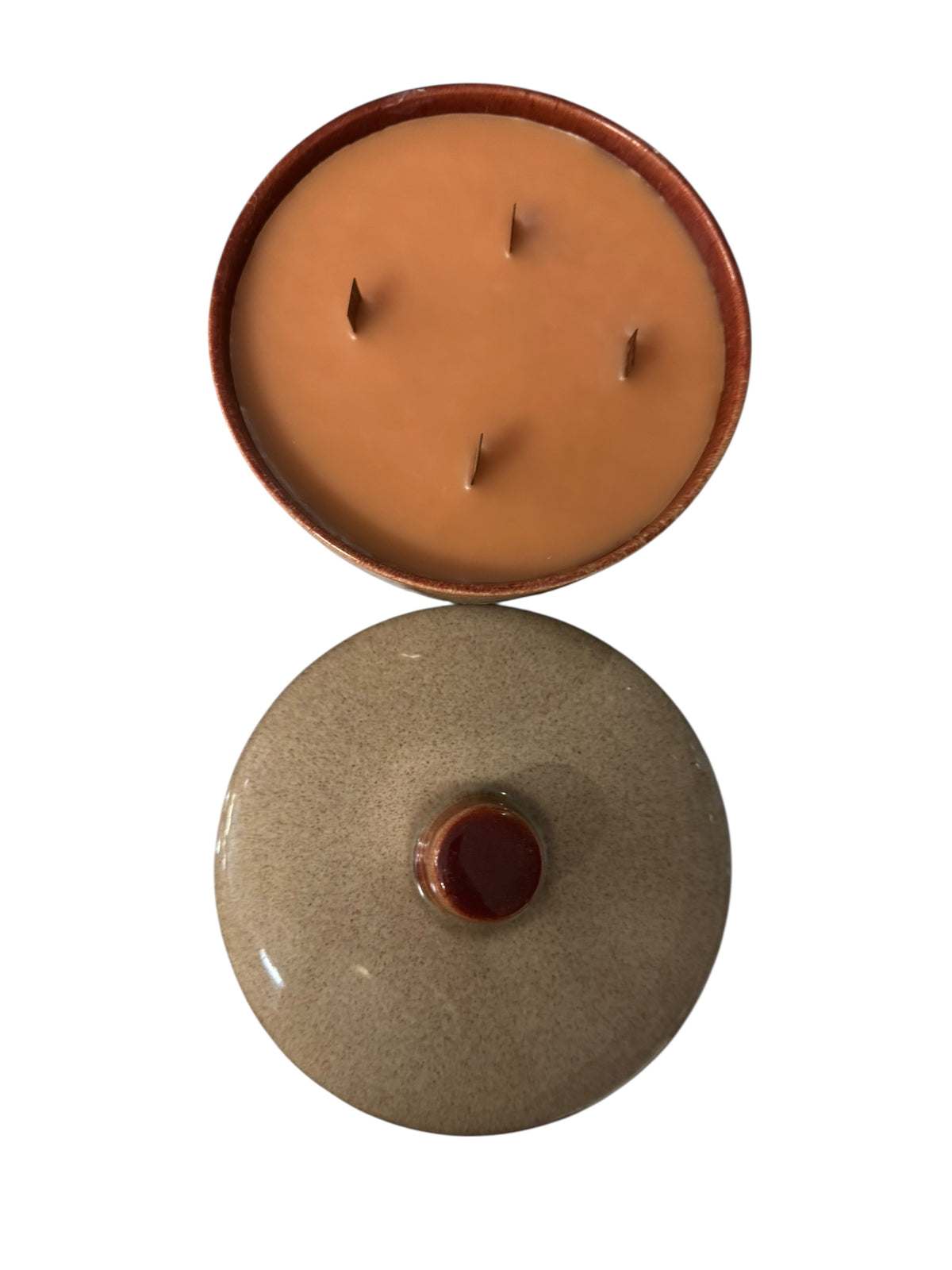 Parker Peach Candle in Repurposed Vintage Stoneware Bowl with Matching Lid, 24 fl oz