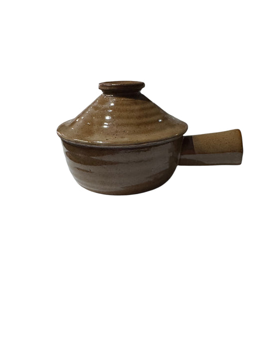 Handmade Parker Peach Candle in Repurposed Vintage Stoneware Crock Bowl with Matching Lid, 8 fl oz