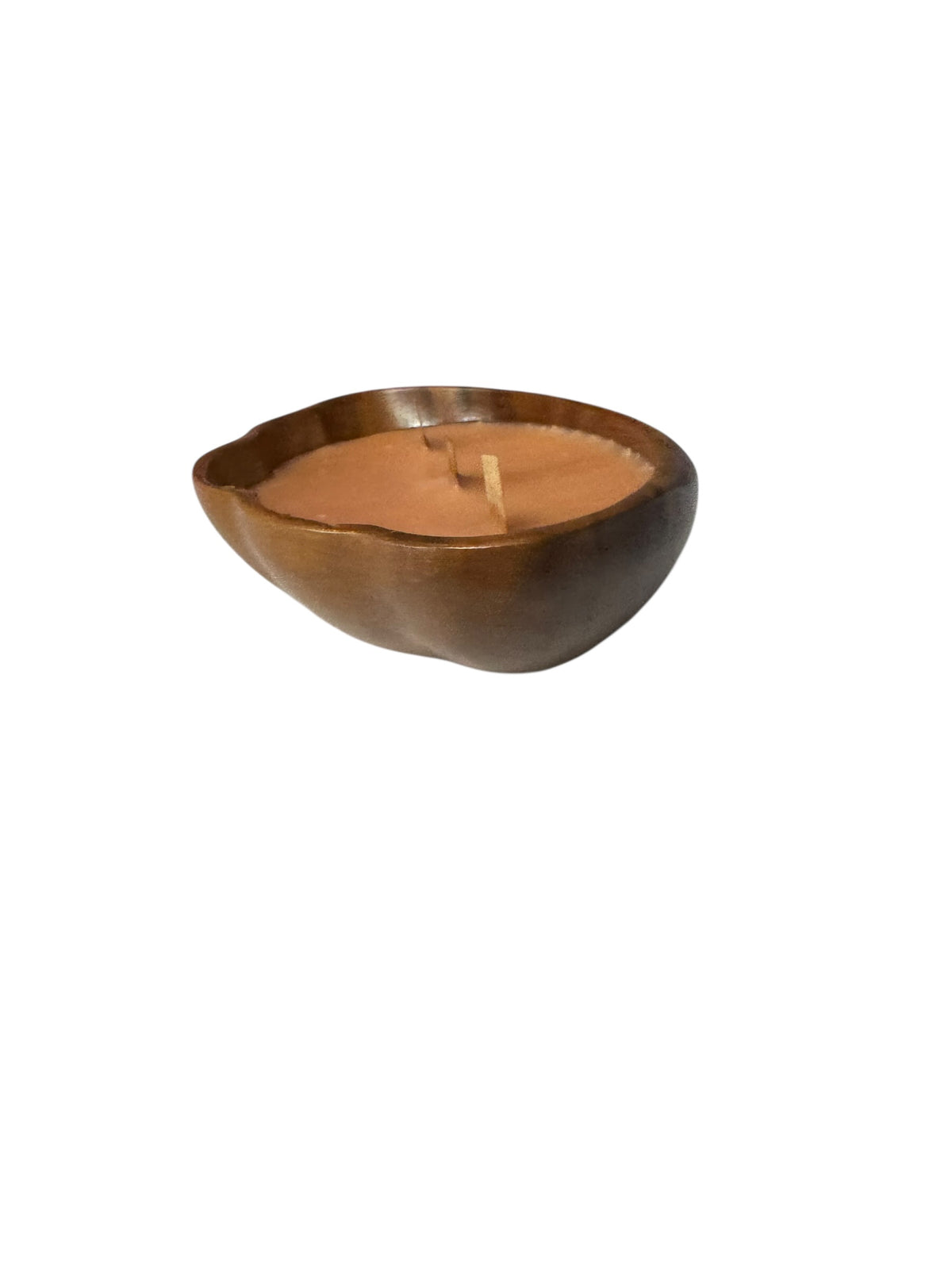 Parker Peach Candle in Repurposed Wooden Scalloped Bowl, 10 fl oz, 3-Wick