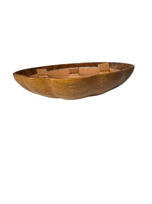 Parker Peach Candle in Repurposed Wooden Scalloped Bowl, 10 fl oz, 3-Wick
