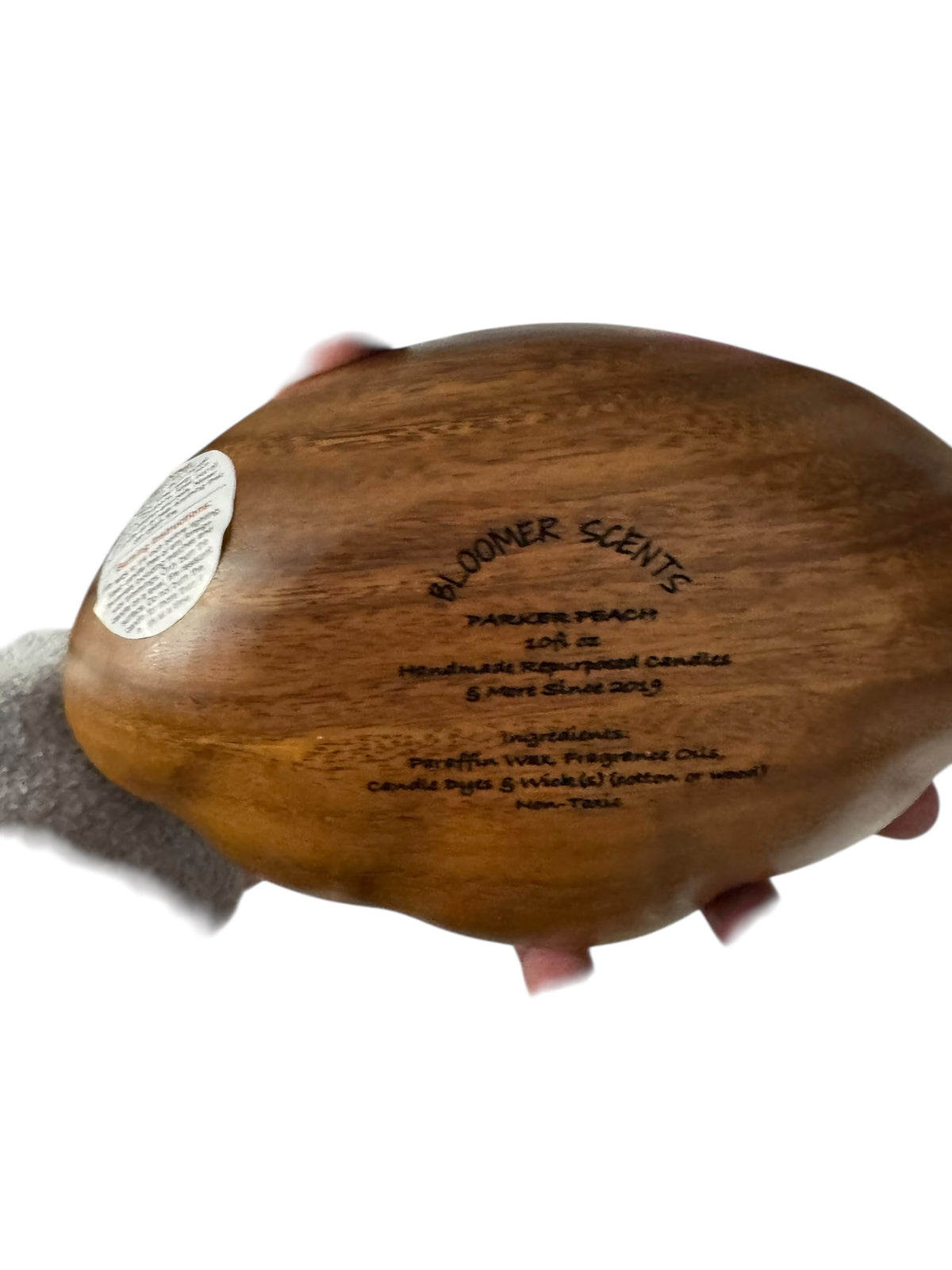 Parker Peach Candle in Repurposed Wooden Scalloped Bowl, 10 fl oz, 3-Wick