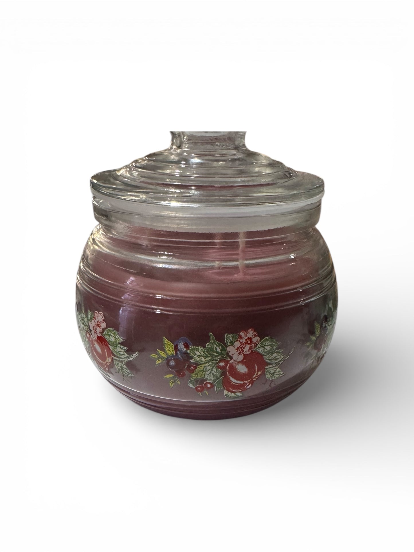 Handmade Plum Paradise Candle, 24 fl oz, Repurposed Vintage Floral Glass Dish with Lid