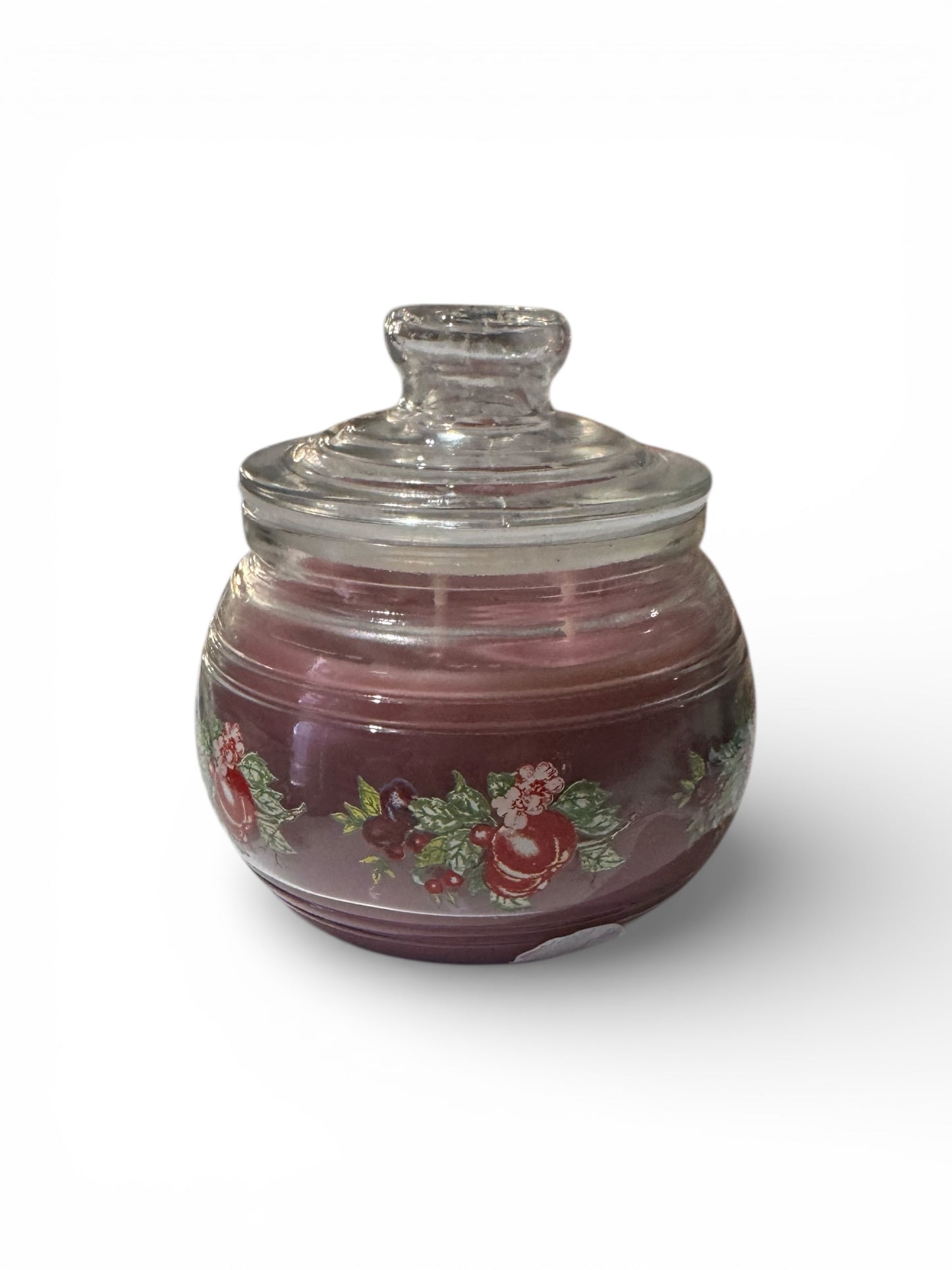 Handmade Plum Paradise Candle, 24 fl oz, Repurposed Vintage Floral Glass Dish with Lid