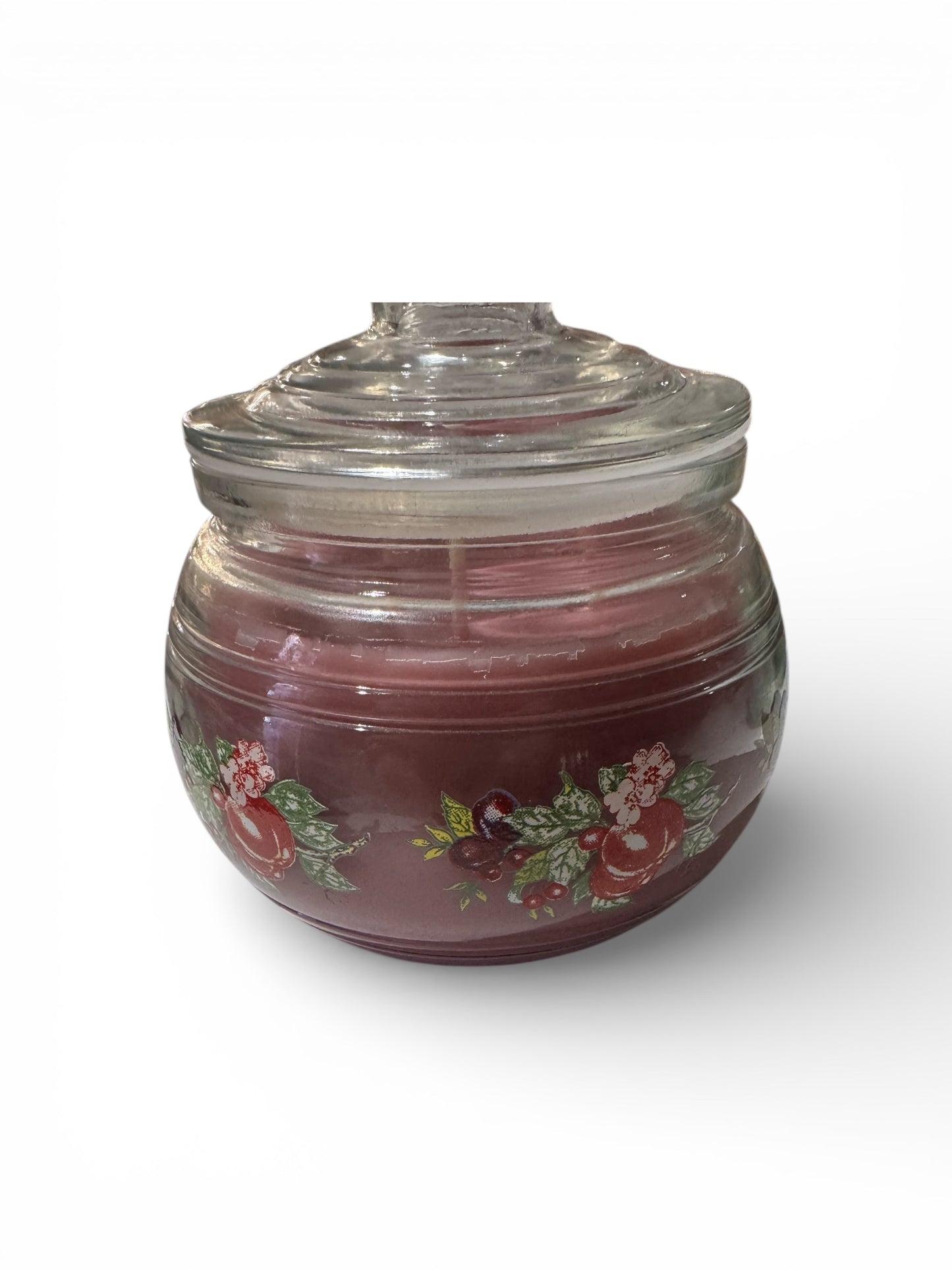 Handmade Plum Paradise Candle, 24 fl oz, Repurposed Vintage Floral Glass Dish with Lid