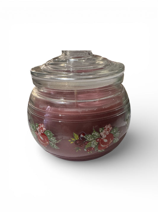 Handmade Plum Paradise Candle, 24 fl oz, Repurposed Vintage Floral Glass Dish with Lid