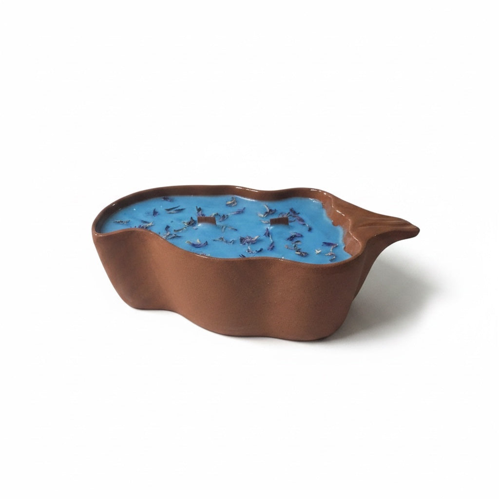 Handmade Prickly Pear Paradise Candle, Chili Pepper Bowl Pottery, Blue, 12 fl oz, with Dried Botanicals