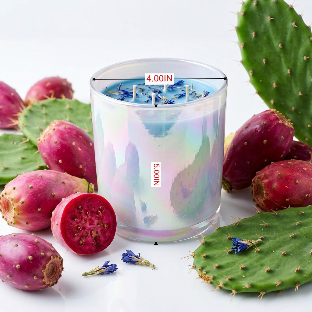 Prickly Pear Paradise Candle, Iridescent Glass Jar, Handmade, 22 fl oz, Non Toxic, Home Fragrance