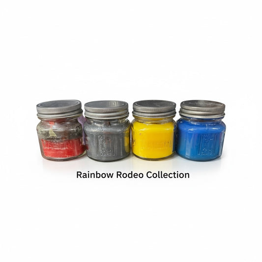 Rainbow Rodeo Collection Mason Jar Candle Set, 4 Pack, 8 oz Each, Mixed Colors, Vintage Style